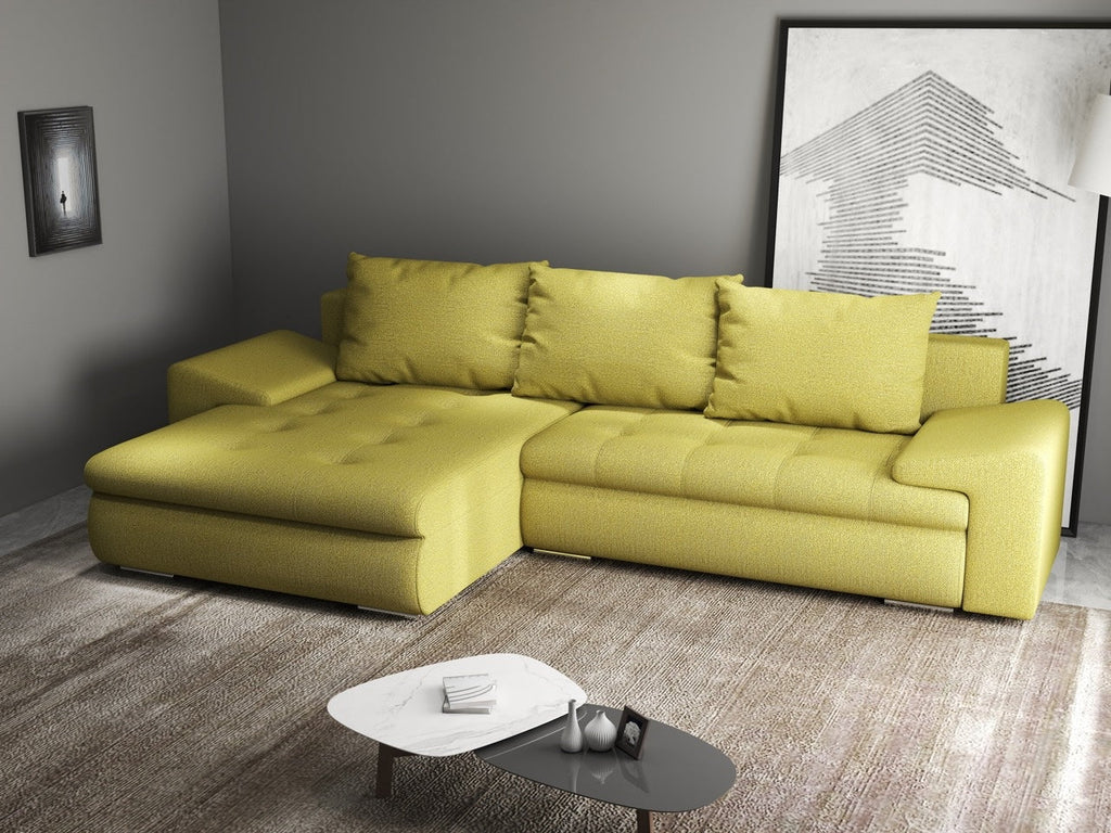 Colțar extensibil dumonde cu ladă de depozitare si sezut confortabil din spuma high-density, Leonardo Enjoy Verde 260x185 cm