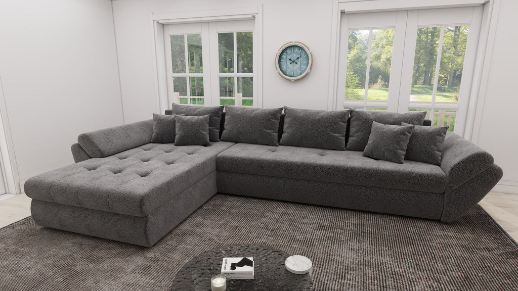 Colțar extensibil dumonde cu ladă de depozitare si sezut confortabil din spuma high-density, Loana XL Quelle Gri 92 335x185 cm