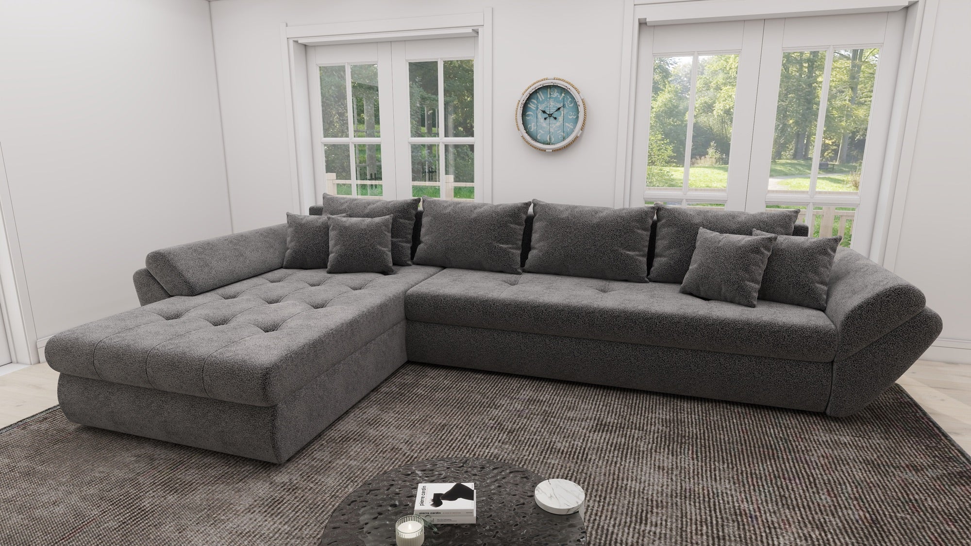 Colțar extensibil dumonde cu ladă de depozitare si sezut confortabil din spuma high-density, Loana XL Quelle Gri 92 335x185 cm