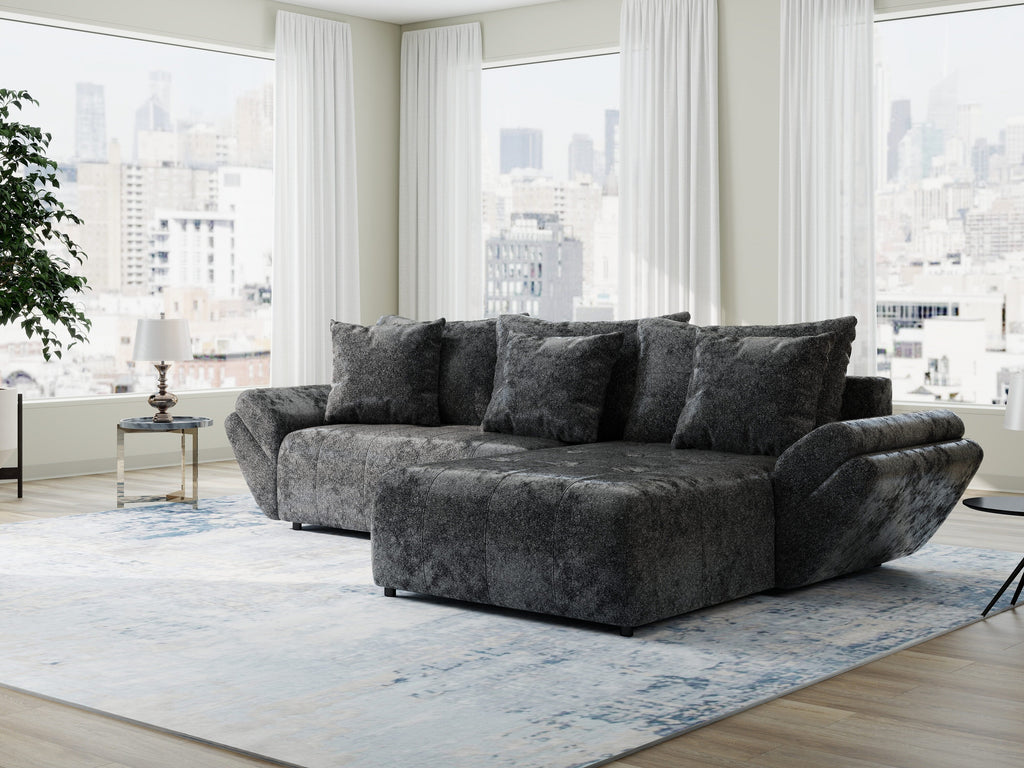 Colțar extensibil dumonde cu ladă de depozitare si sezut confortabil din spuma high-density, Berlin Euphoria Negru 280x185 cm II