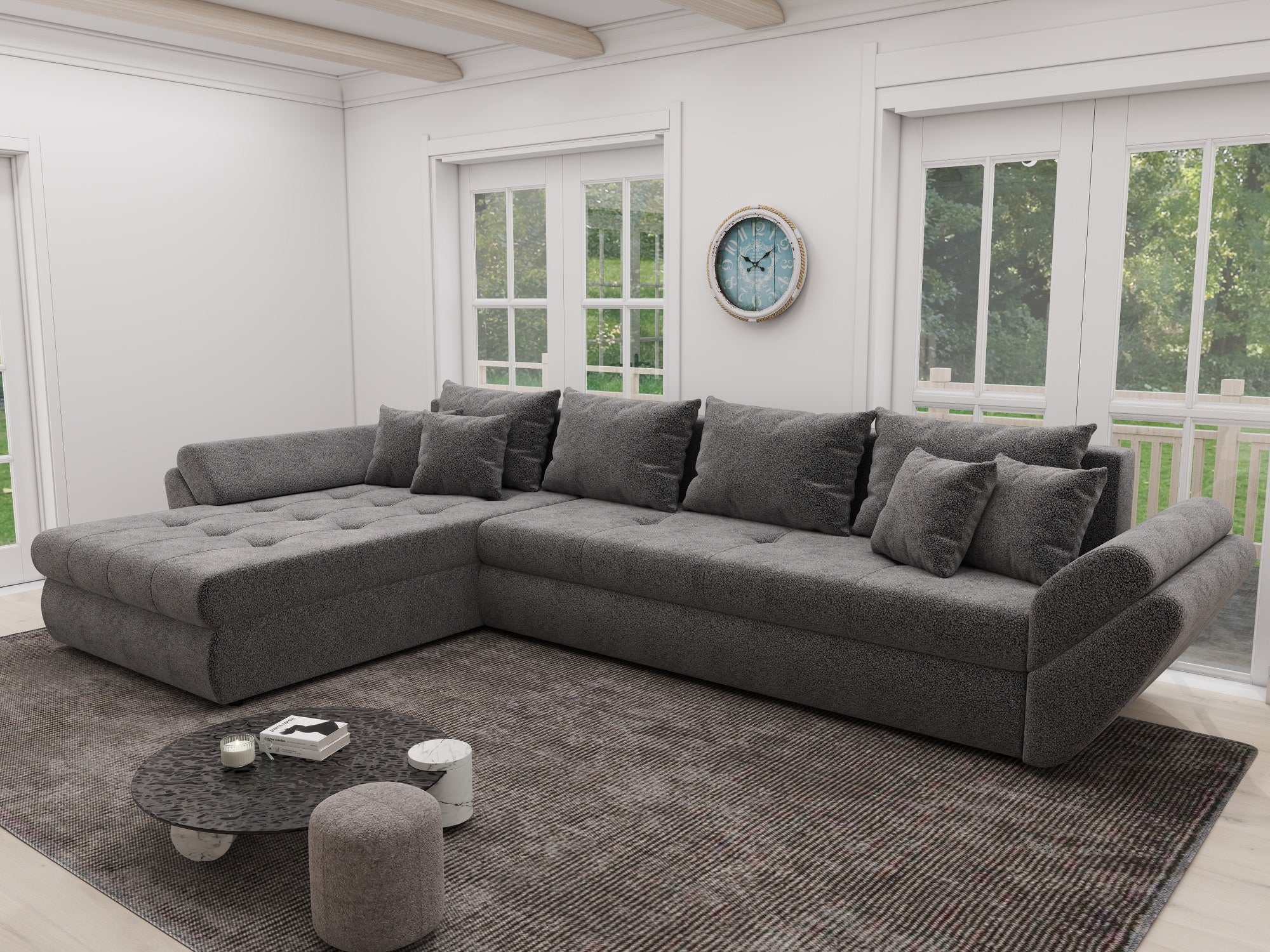 Colțar extensibil dumonde cu ladă de depozitare si sezut confortabil din spuma high-density, Loana XL Quelle Gri 92 335x185 cm
