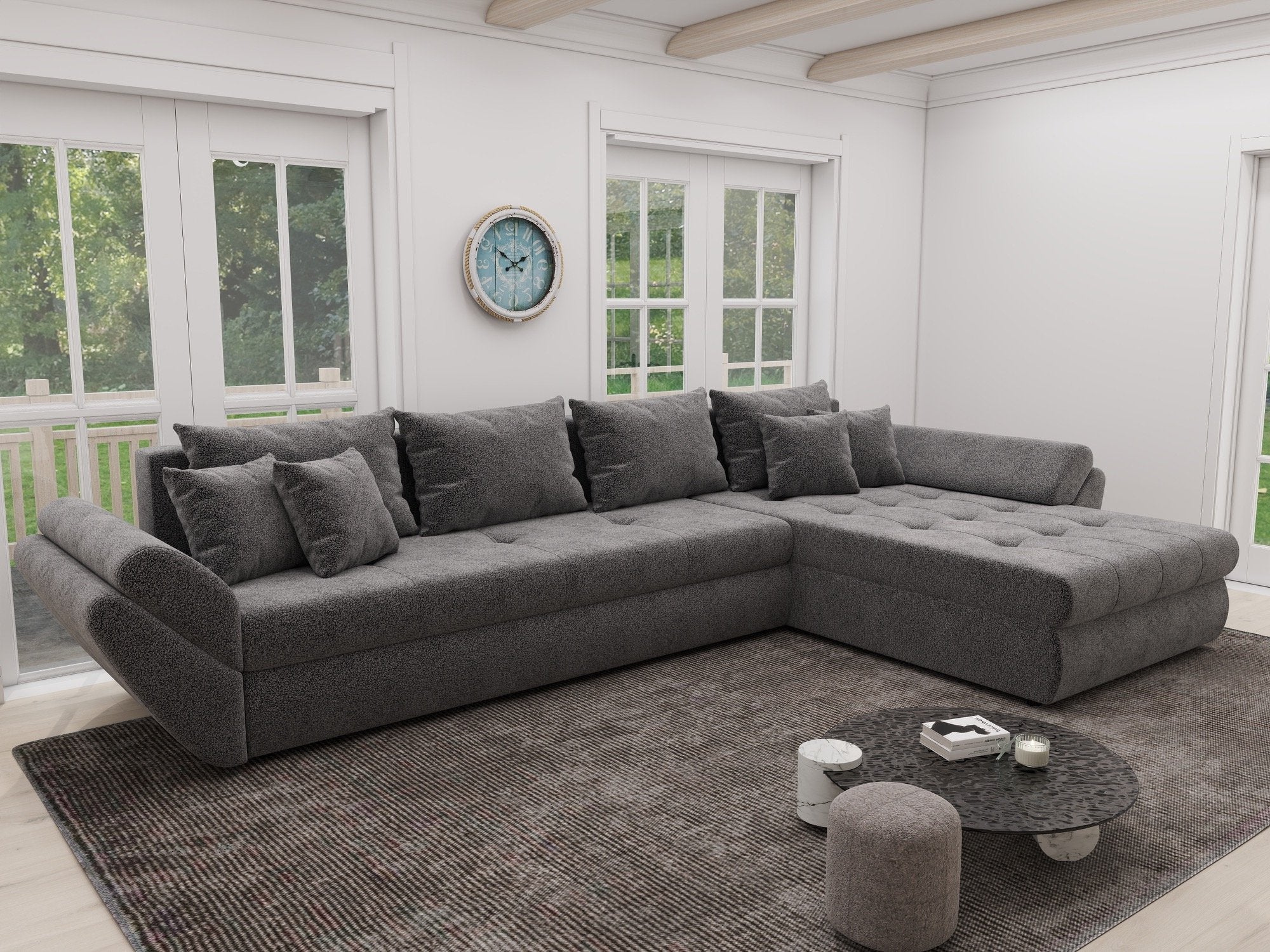 Colțar extensibil dumonde cu ladă de depozitare si sezut confortabil din spuma high-density, Loana XL Quelle Gri 92 II 335x185 cm