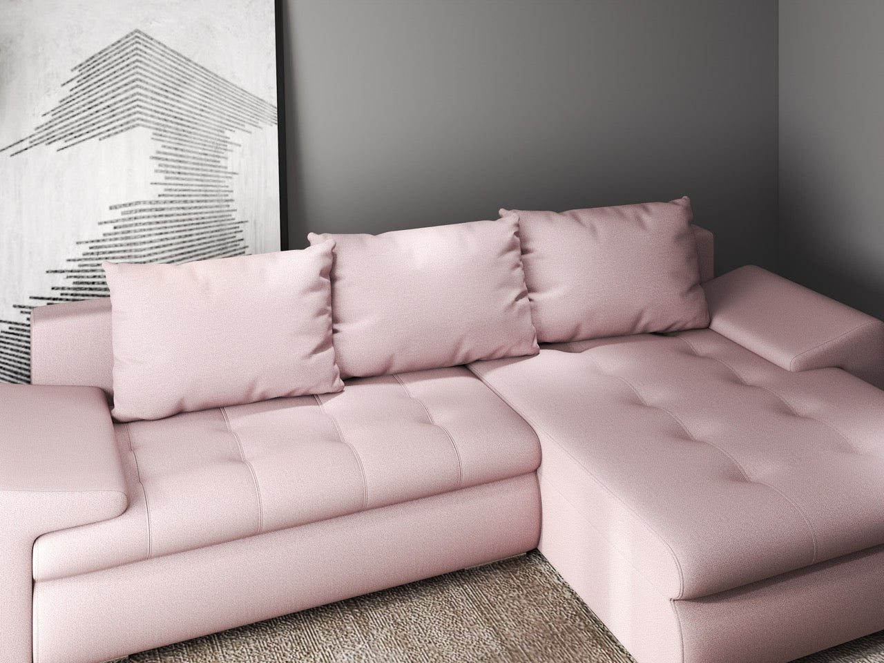 Colțar extensibil dumonde cu ladă de depozitare si sezut confortabil din spuma high-density, Leonardo Enjoy Roz 260x185 cm II
