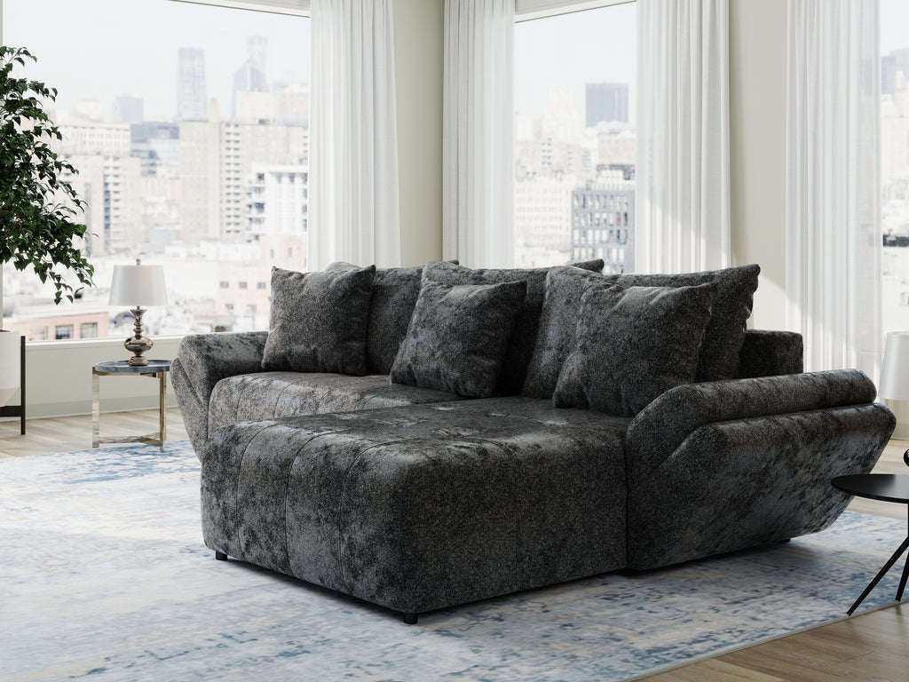 Colțar extensibil dumonde cu ladă de depozitare si sezut confortabil din spuma high-density, Berlin Euphoria Negru 280x185 cm II