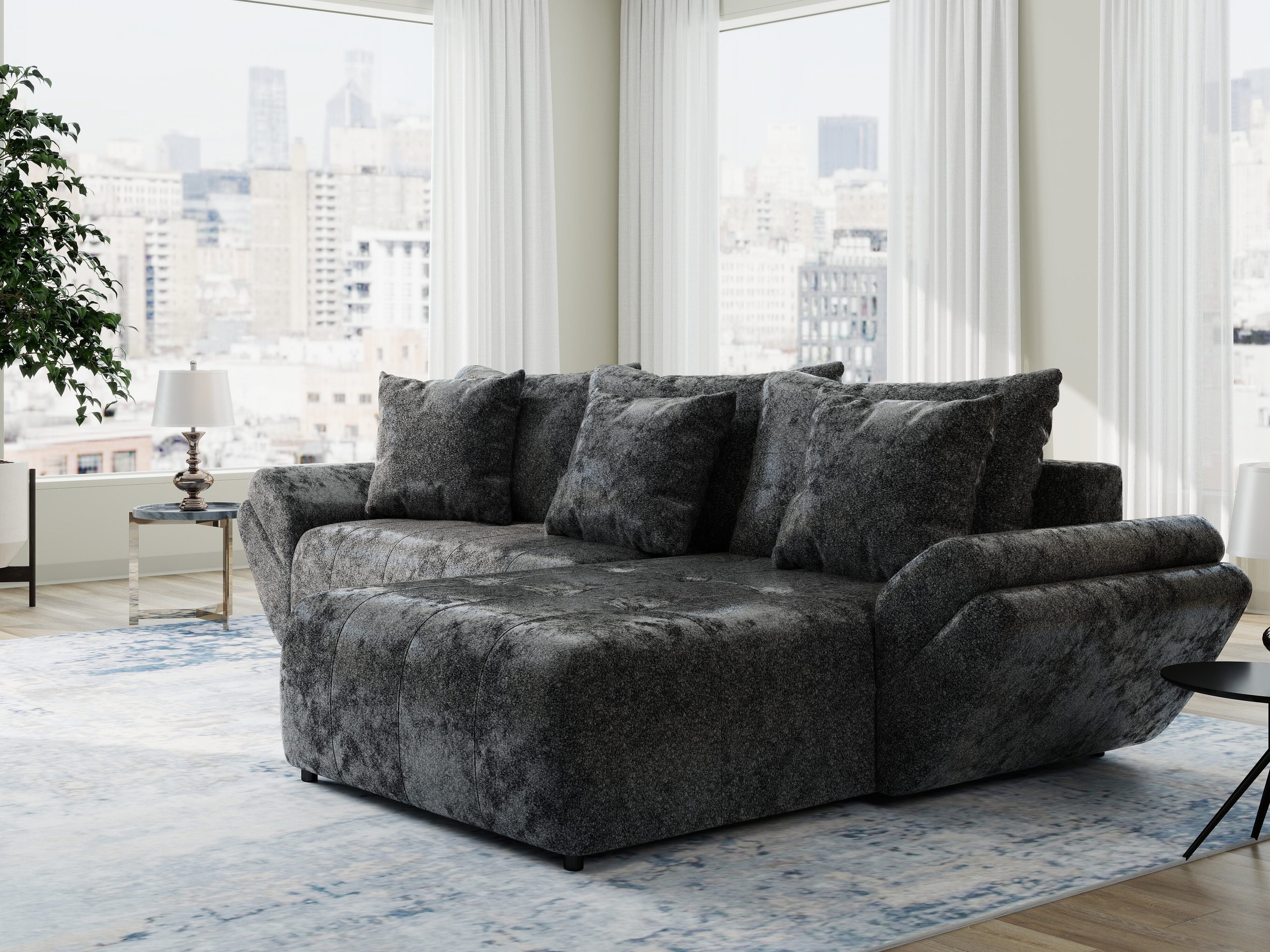 Colțar extensibil dumonde cu ladă de depozitare si sezut confortabil din spuma high-density, Berlin Euphoria Negru 280x185 cm II