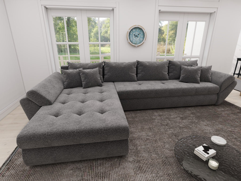 Colțar extensibil dumonde cu ladă de depozitare si sezut confortabil din spuma high-density, Loana XL Quelle Gri 92 335x185 cm