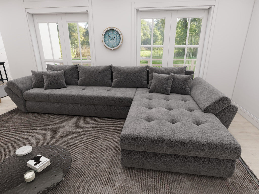 Colțar extensibil dumonde cu ladă de depozitare si sezut confortabil din spuma high-density, Loana XL Quelle Gri 92 II 335x185 cm