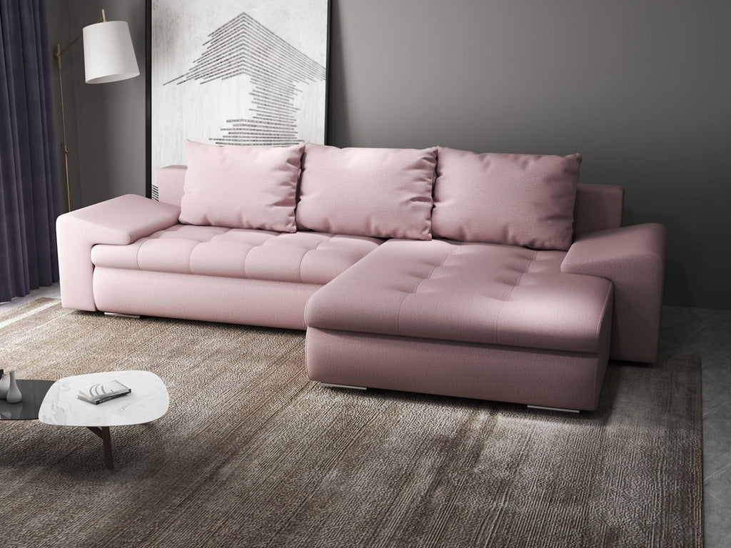 Colțar extensibil dumonde cu ladă de depozitare si sezut confortabil din spuma high-density, Leonardo Enjoy Roz 260x185 cm II