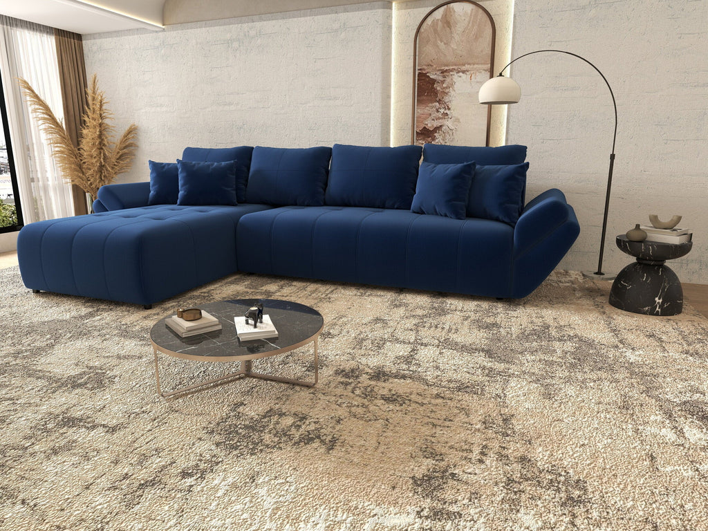 Colțar extensibil dumonde cu ladă de depozitare si sezut confortabil din spuma high-density, Berlin XL Royal Albastru 350x185 cm