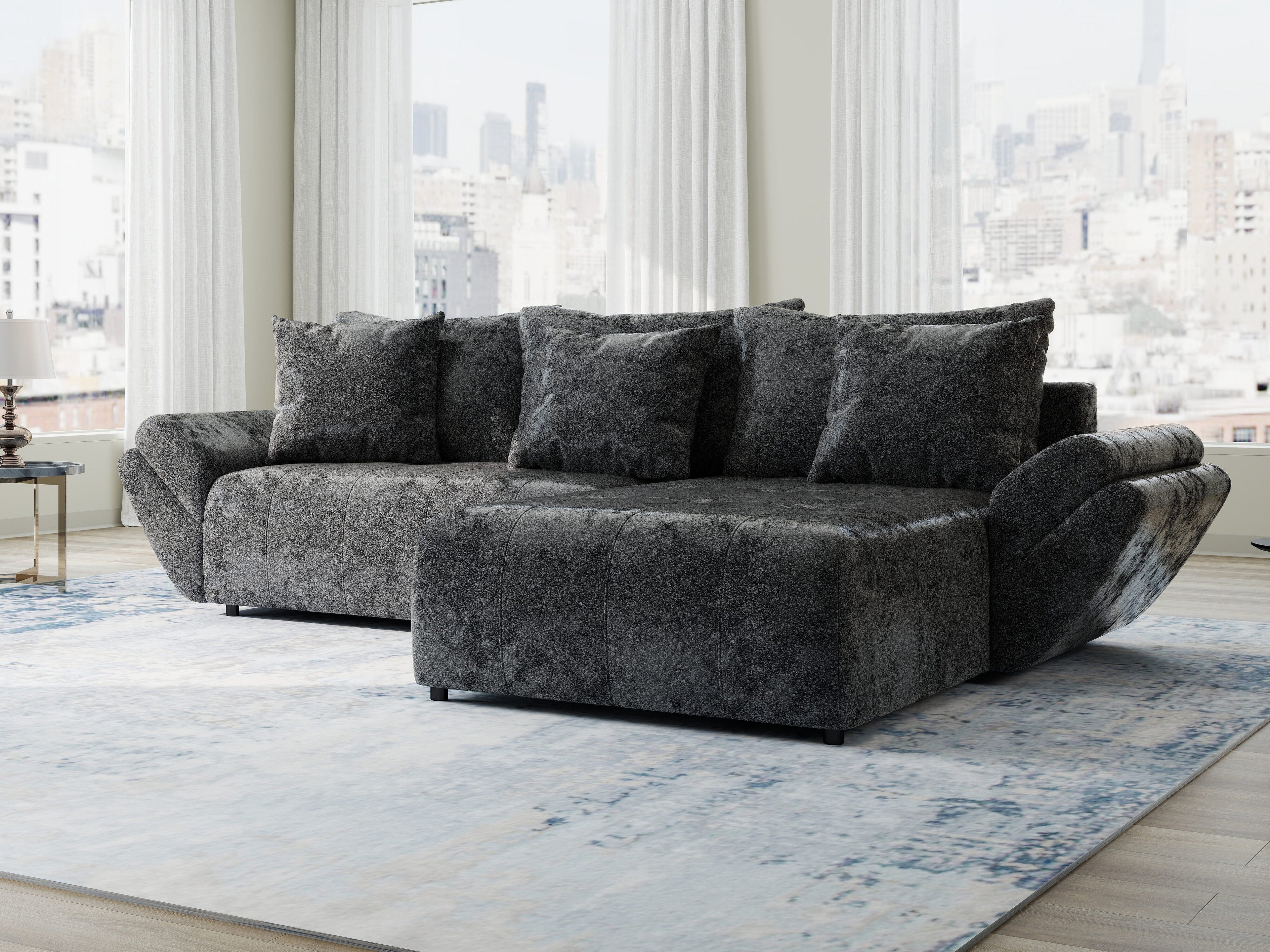 Colțar extensibil dumonde cu ladă de depozitare si sezut confortabil din spuma high-density, Berlin Euphoria Negru 280x185 cm II