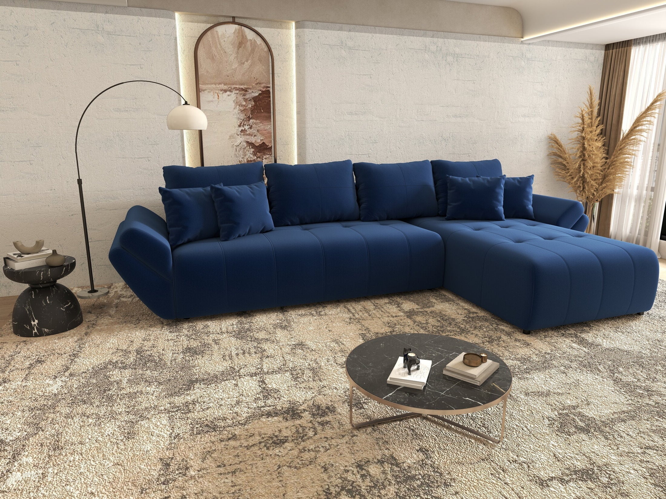Colțar extensibil dumonde cu ladă de depozitare si sezut confortabil din spuma high-density, Berlin XL Royal Albastru 350x185 cm II