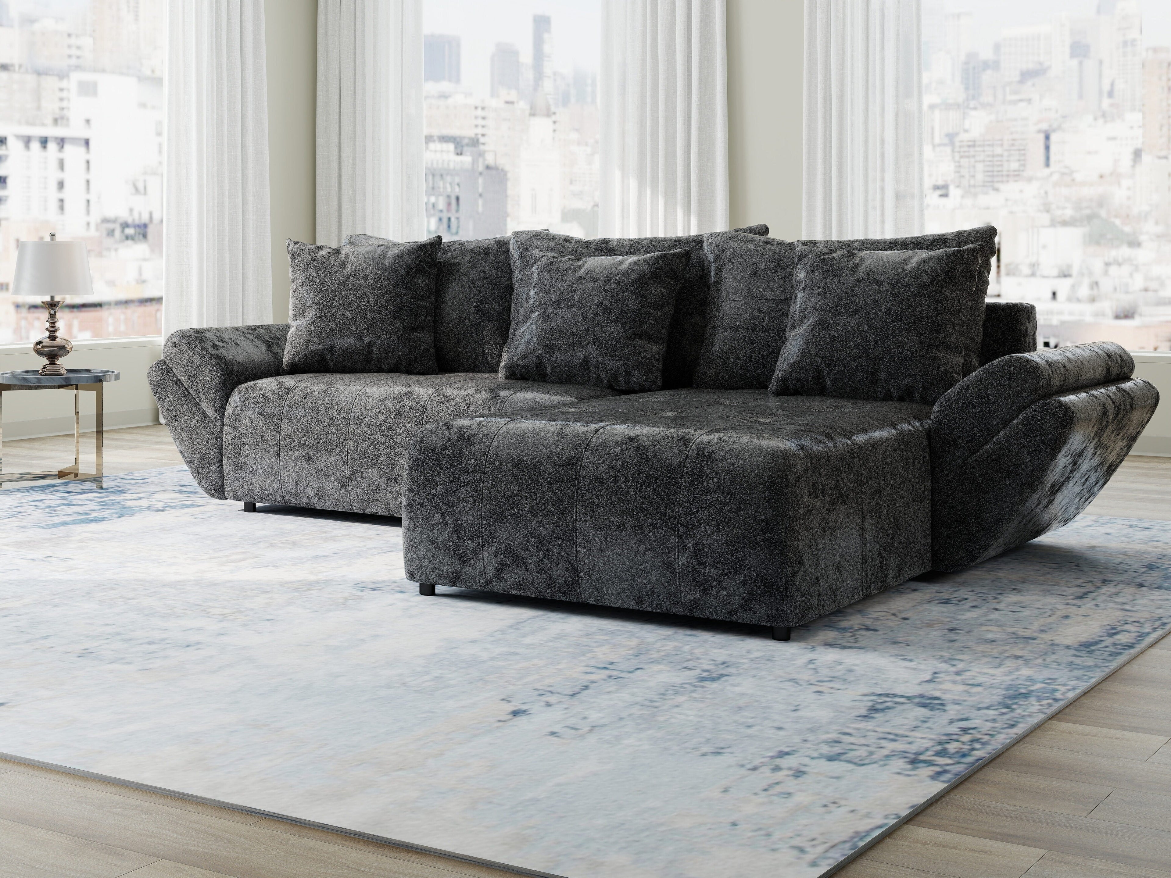 Colțar extensibil dumonde cu ladă de depozitare si sezut confortabil din spuma high-density, Berlin Euphoria Negru 280x185 cm II