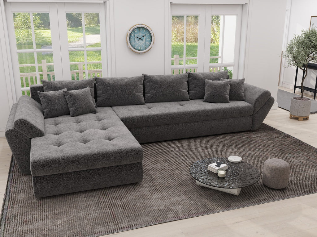 Colțar extensibil dumonde cu ladă de depozitare si sezut confortabil din spuma high-density, Loana XL Quelle Gri 92 335x185 cm