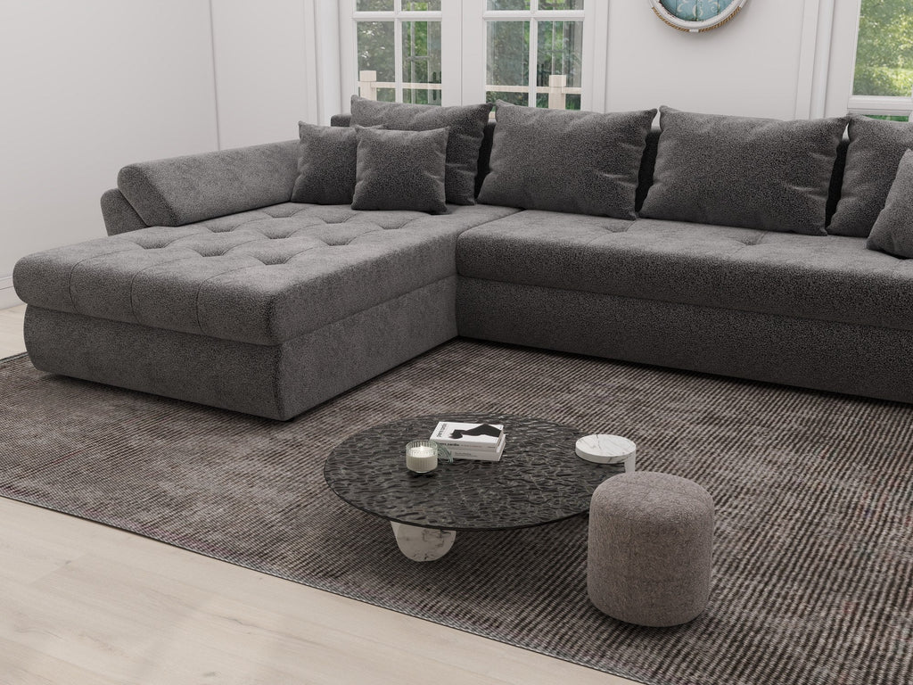 Colțar extensibil dumonde cu ladă de depozitare si sezut confortabil din spuma high-density, Loana XL Quelle Gri 92 335x185 cm