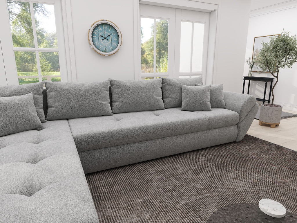 Colțar extensibil dumonde cu ladă de depozitare si sezut confortabil din spuma high-density, Loana XL Quelle Gri 83 335x185 cm