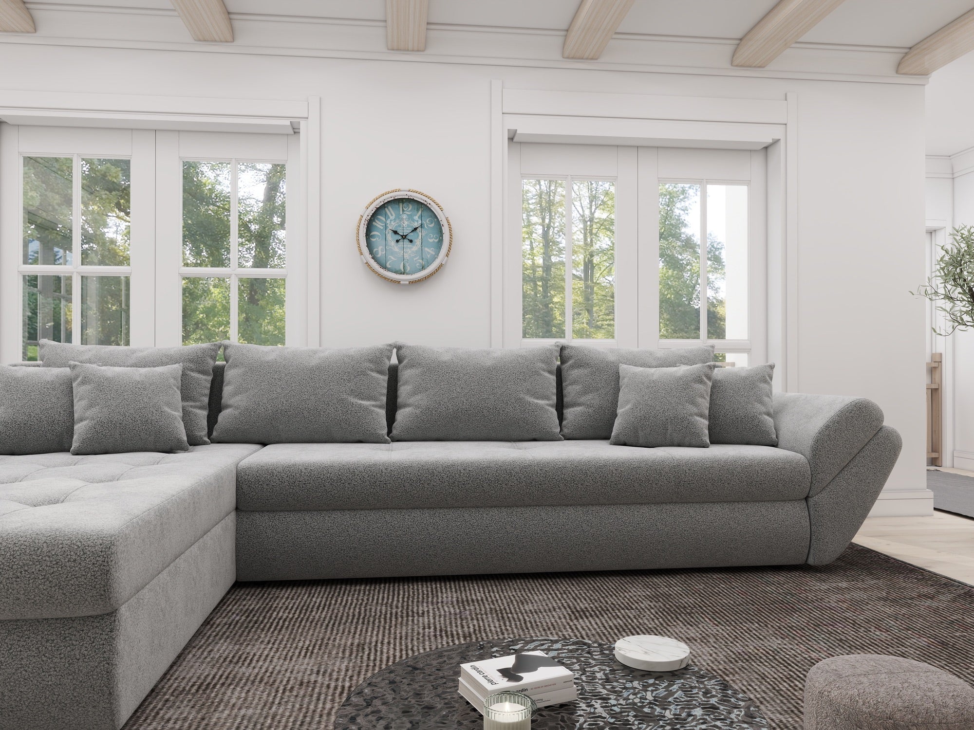 Colțar extensibil dumonde cu ladă de depozitare si sezut confortabil din spuma high-density, Loana XL Quelle Gri 83 335x185 cm