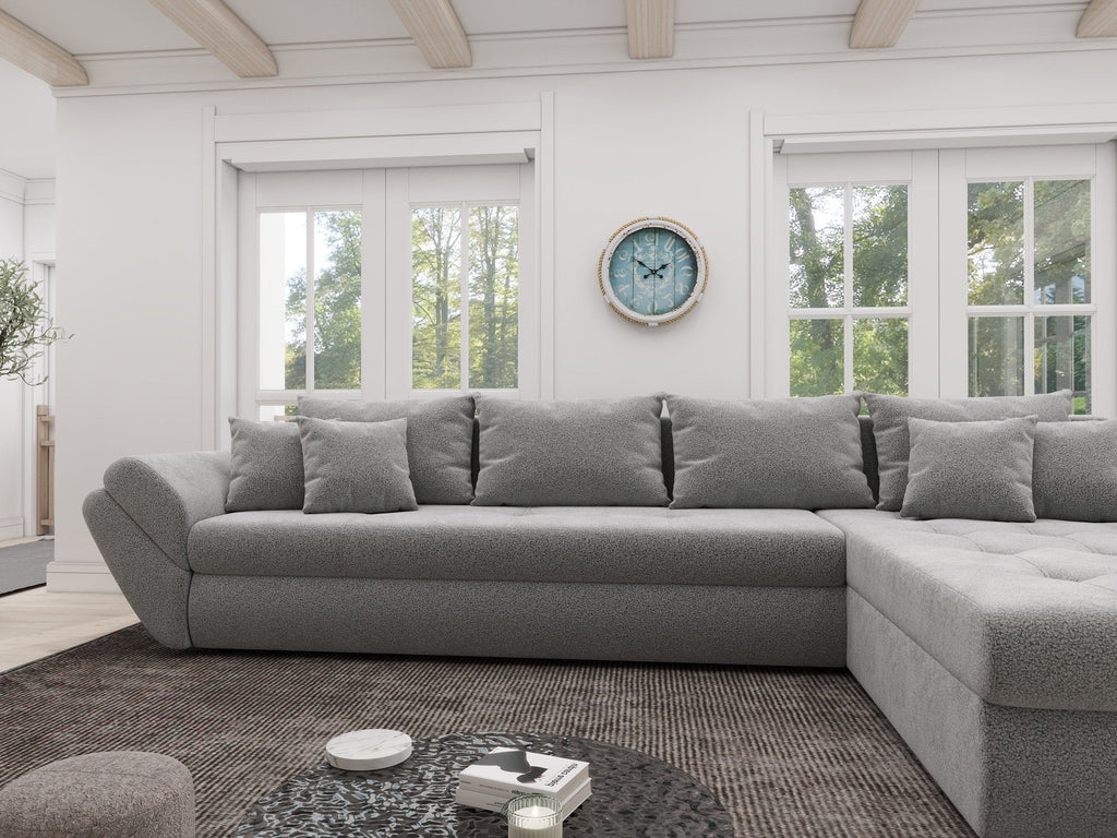 Colțar extensibil dumonde cu ladă de depozitare si sezut confortabil din spuma high-density, Loana XL Quelle Gri 83 II 335x185 cm