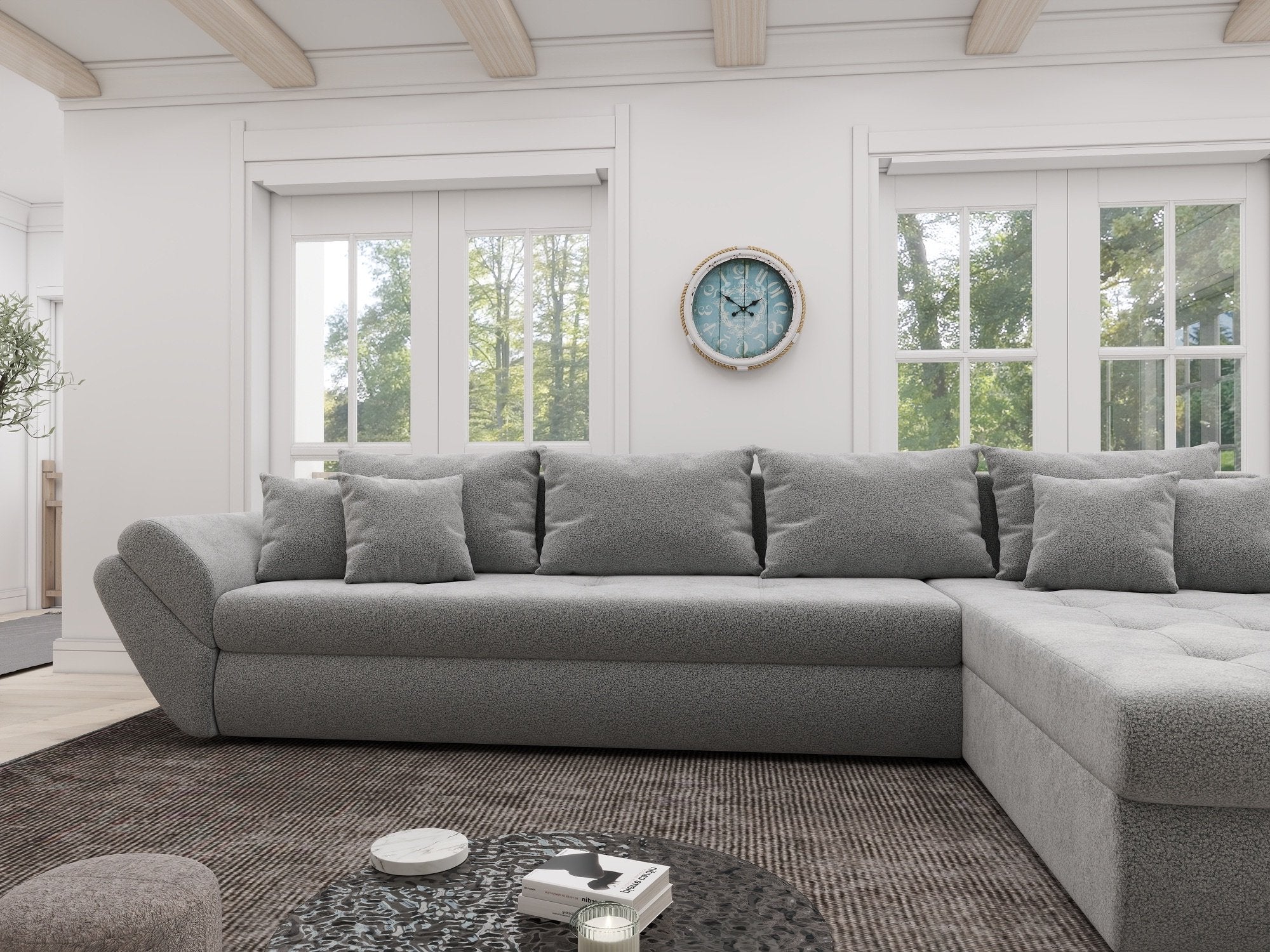 Colțar extensibil dumonde cu ladă de depozitare si sezut confortabil din spuma high-density, Loana XL Quelle Gri 83 II 335x185 cm