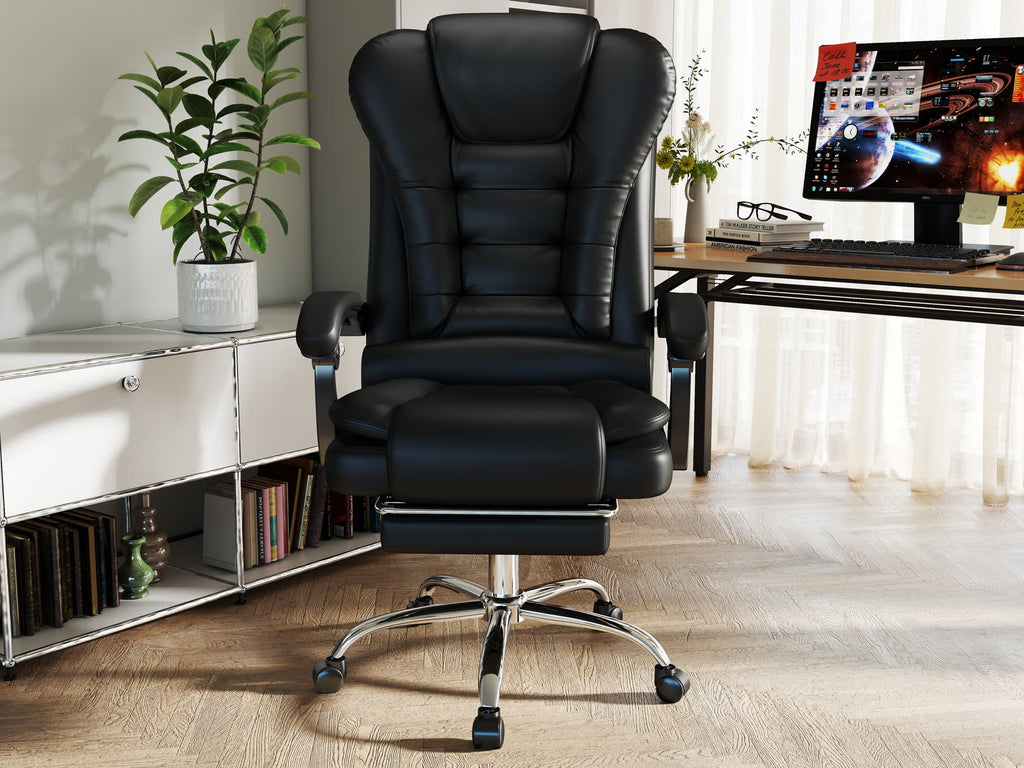 Scaun Directorial Dumonde OMEGA, cotiere 3D, mecanism multifuncțional, ecopiele, suport picioare, negru