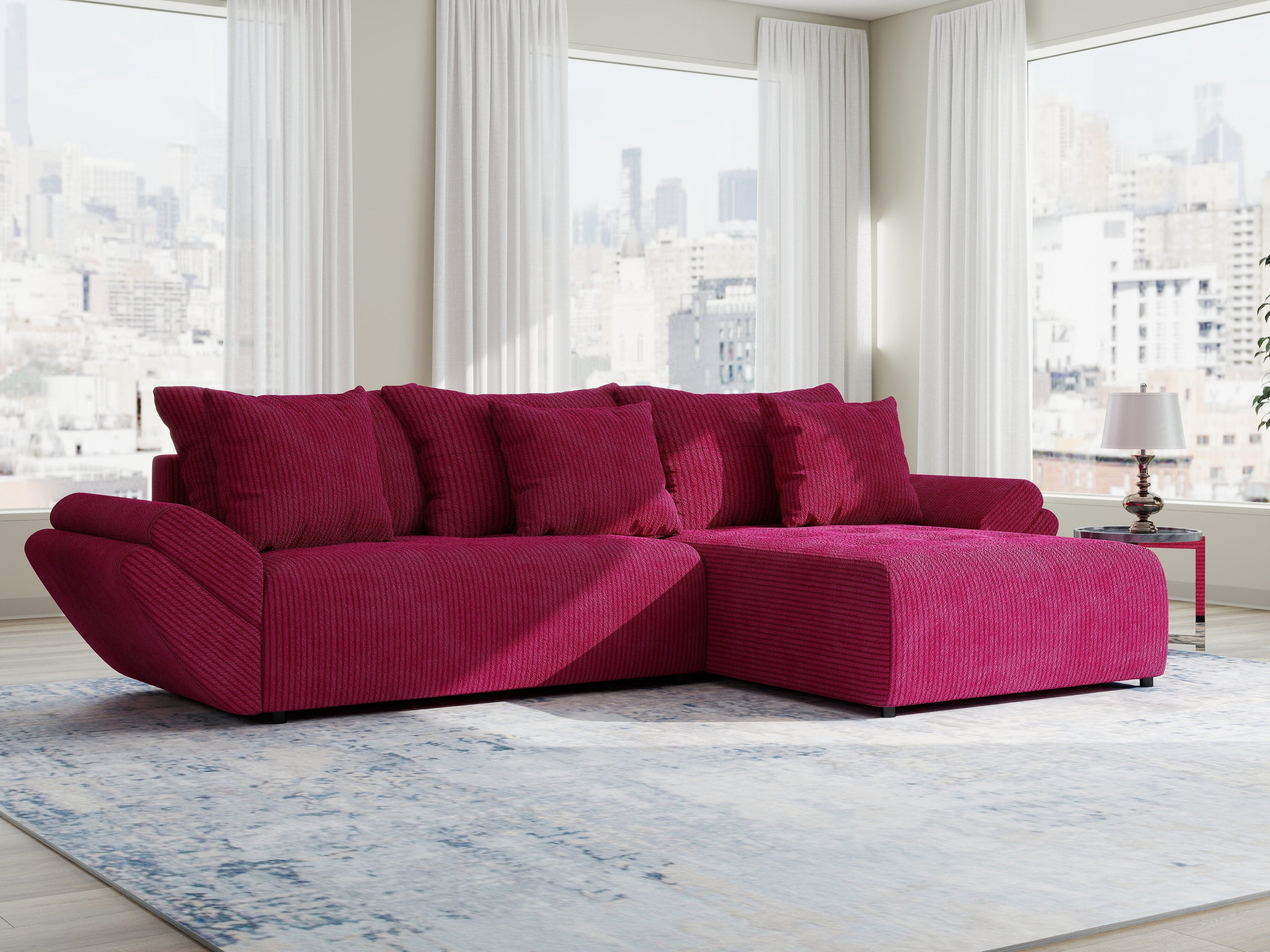 Colțar extensibil dumonde cu ladă de depozitare si sezut confortabil din spuma high-density, Berlin Zoom Rosu 280x185 cm II
