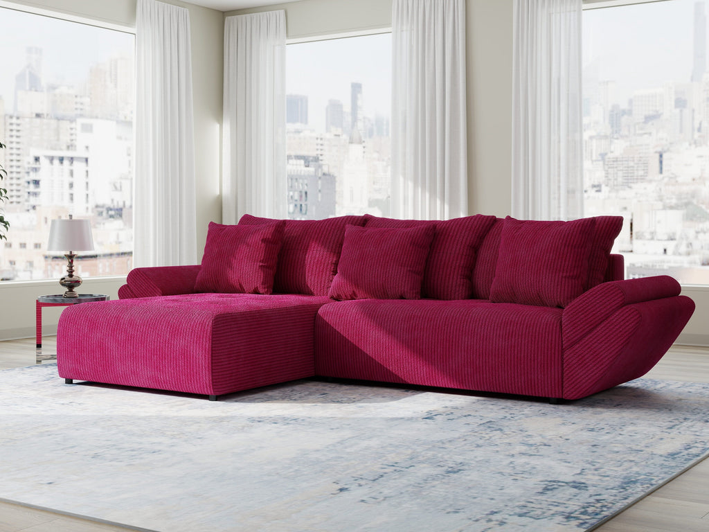 Colțar extensibil dumonde cu ladă de depozitare si sezut confortabil din spuma high-density, Berlin Zoom Rosu 280x185 cm