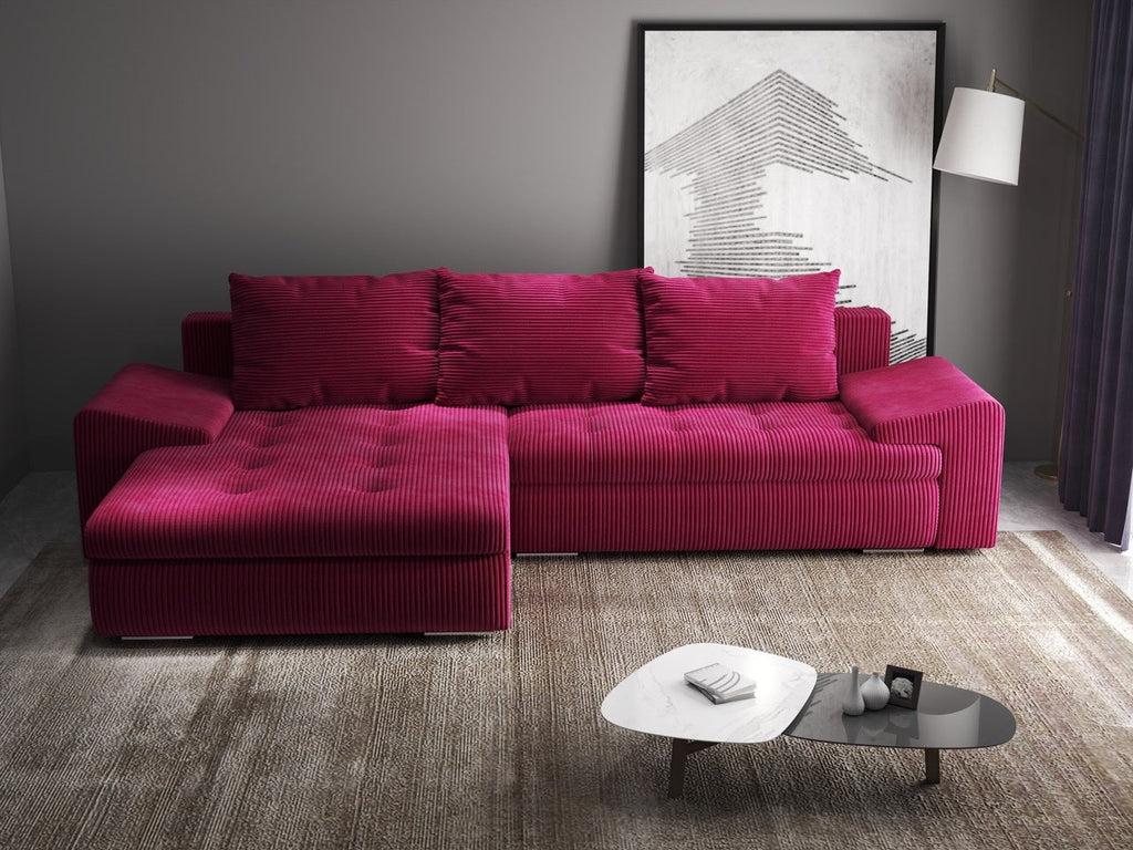 Colțar extensibil dumonde cu ladă de depozitare si sezut confortabil din spuma high-density, Leonardo Zoom Rosu 260x185 cm