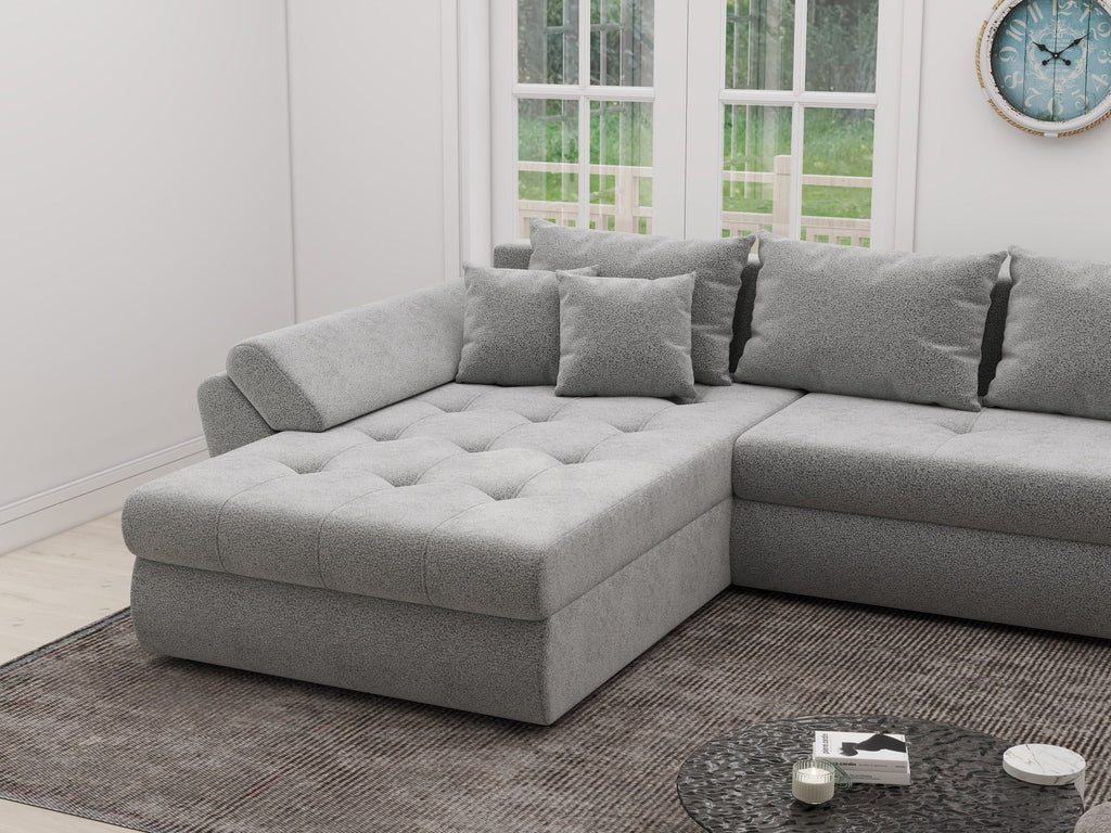 Colțar extensibil dumonde cu ladă de depozitare si sezut confortabil din spuma high-density, Loana XL Quelle Gri 83 335x185 cm