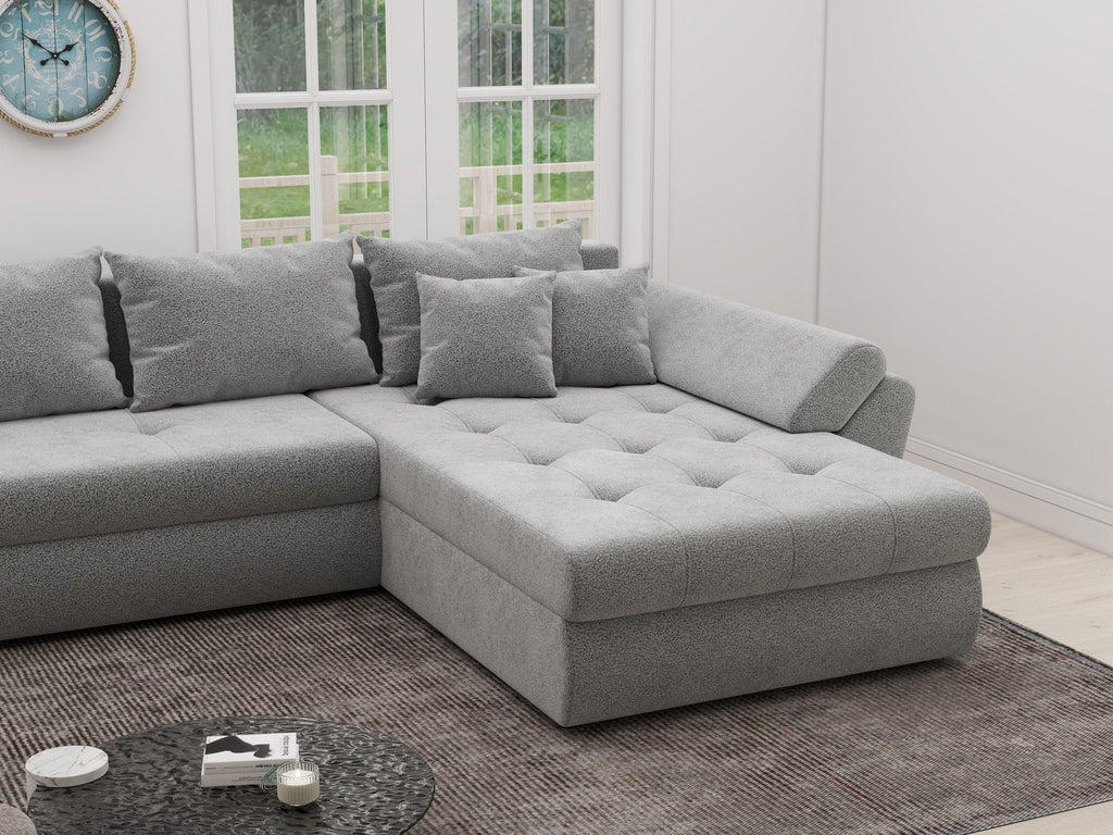 Colțar extensibil dumonde cu ladă de depozitare si sezut confortabil din spuma high-density, Loana XL Quelle Gri 83 II 335x185 cm