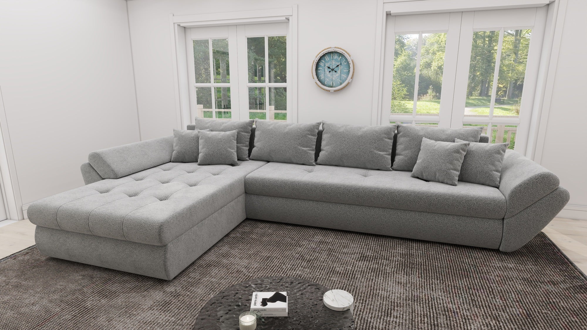 Colțar extensibil dumonde cu ladă de depozitare si sezut confortabil din spuma high-density, Loana XL Quelle Gri 83 335x185 cm