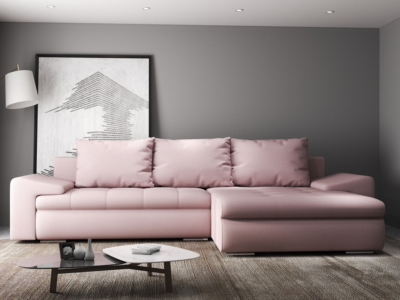 Colțar extensibil dumonde cu ladă de depozitare si sezut confortabil din spuma high-density, Leonardo Enjoy Roz 260x185 cm II