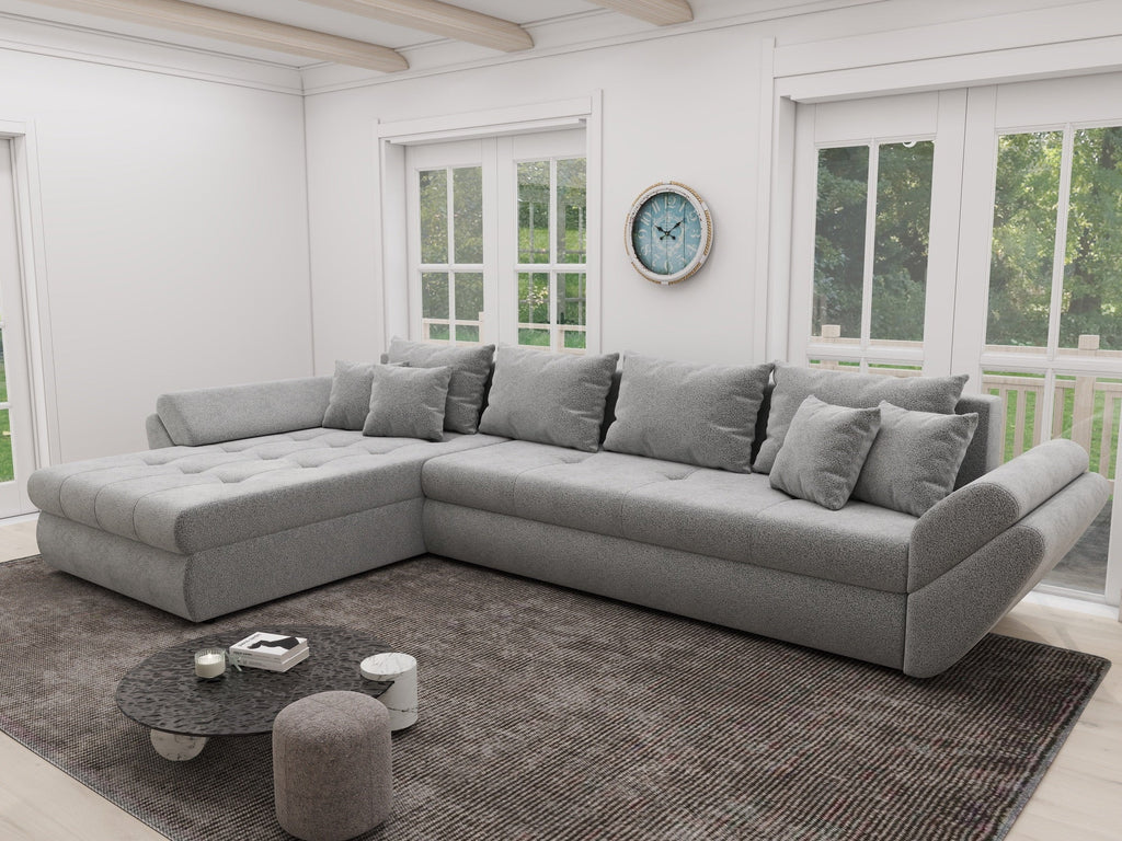 Colțar extensibil dumonde cu ladă de depozitare si sezut confortabil din spuma high-density, Loana XL Quelle Gri 83 335x185 cm
