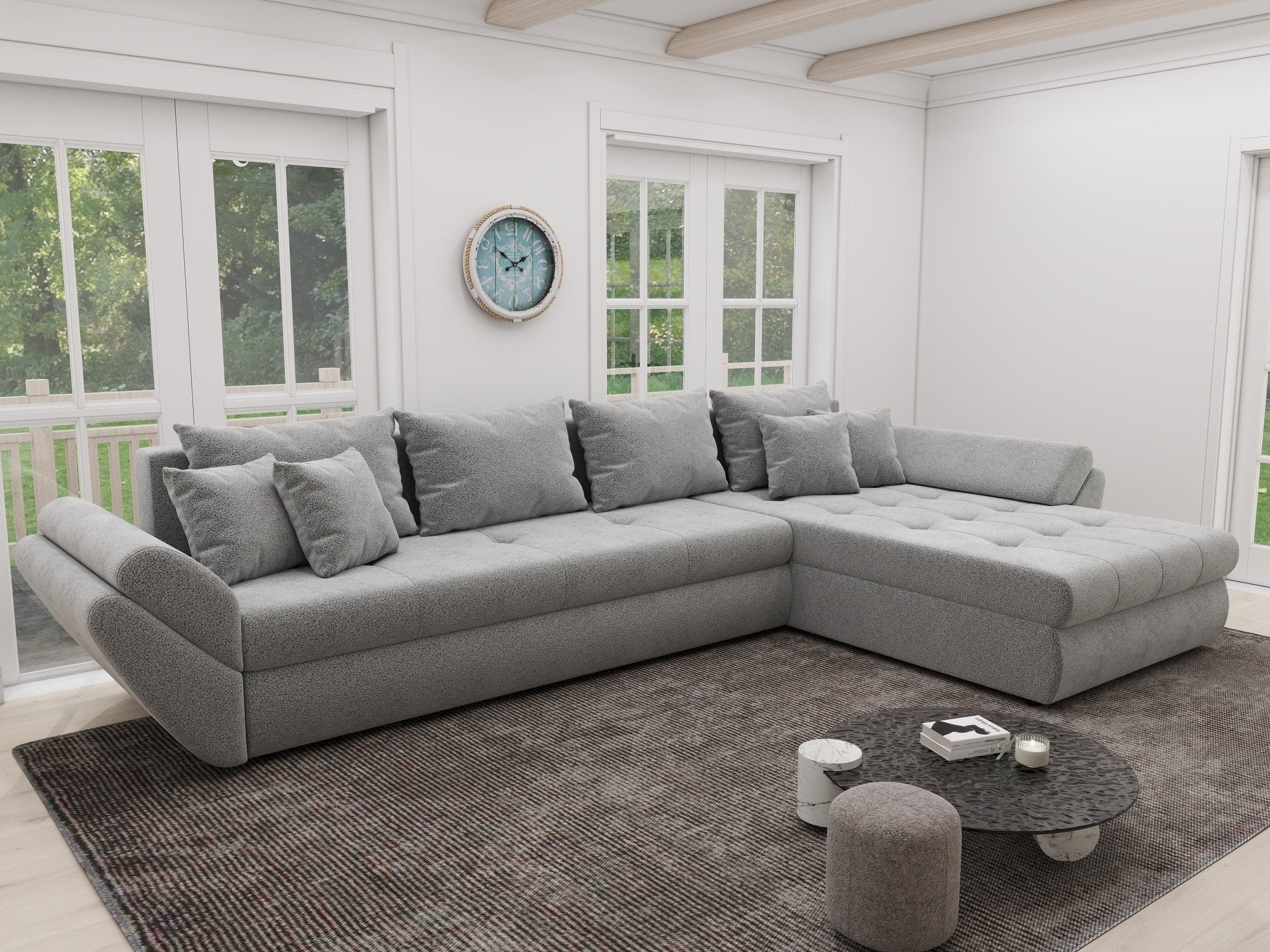 Colțar extensibil dumonde cu ladă de depozitare si sezut confortabil din spuma high-density, Loana XL Quelle Gri 83 II 335x185 cm