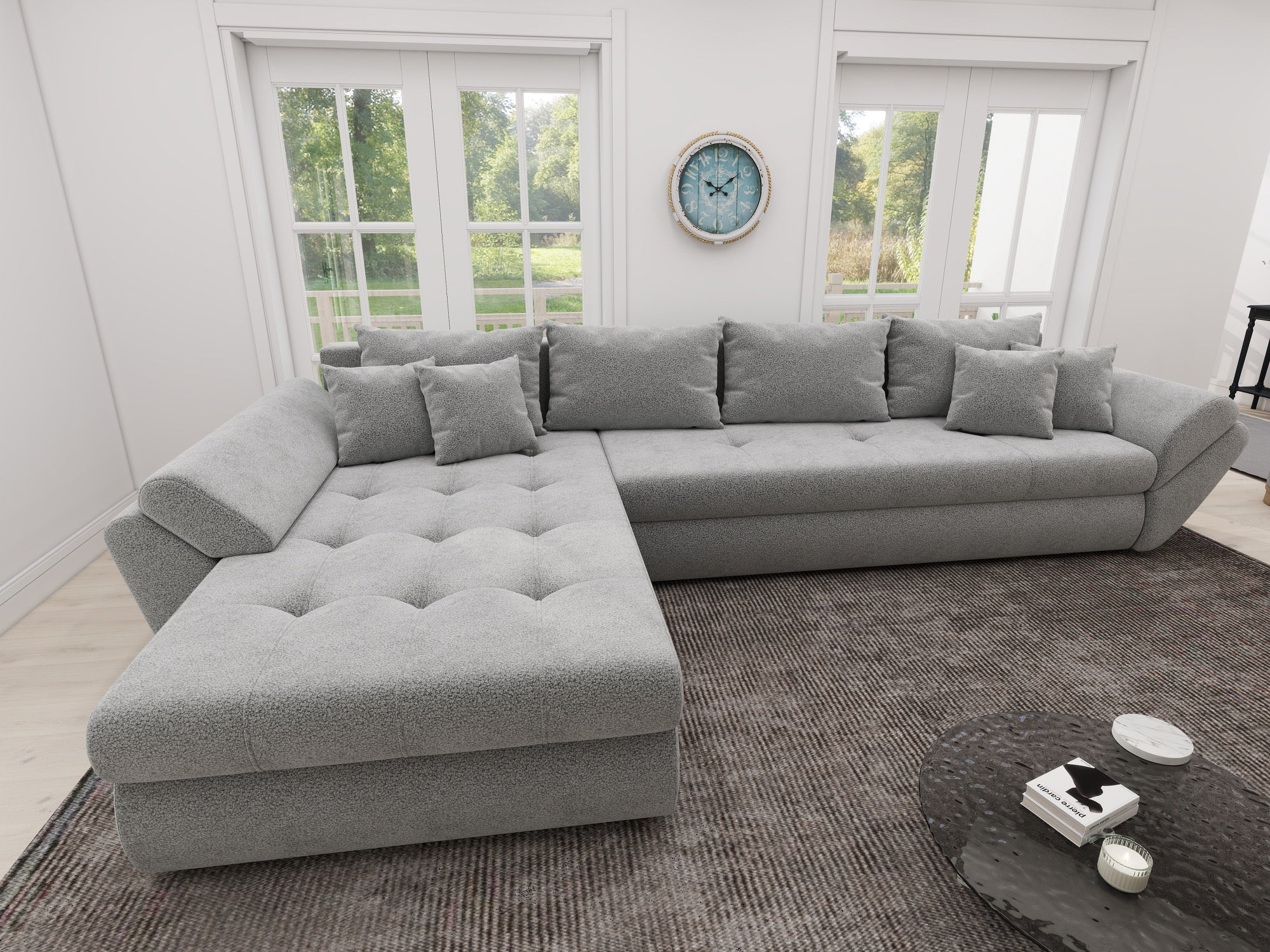 Colțar extensibil dumonde cu ladă de depozitare si sezut confortabil din spuma high-density, Loana XL Quelle Gri 83 335x185 cm