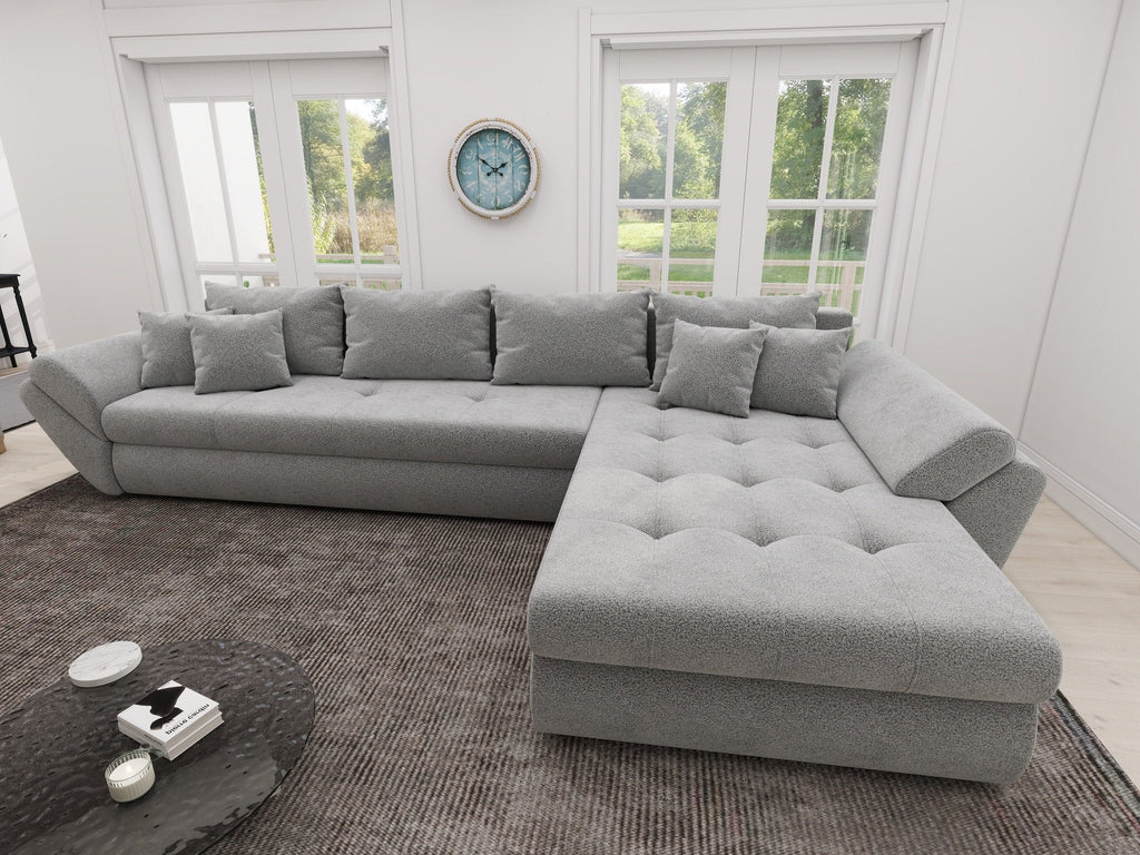 Colțar extensibil dumonde cu ladă de depozitare si sezut confortabil din spuma high-density, Loana XL Quelle Gri 83 II 335x185 cm