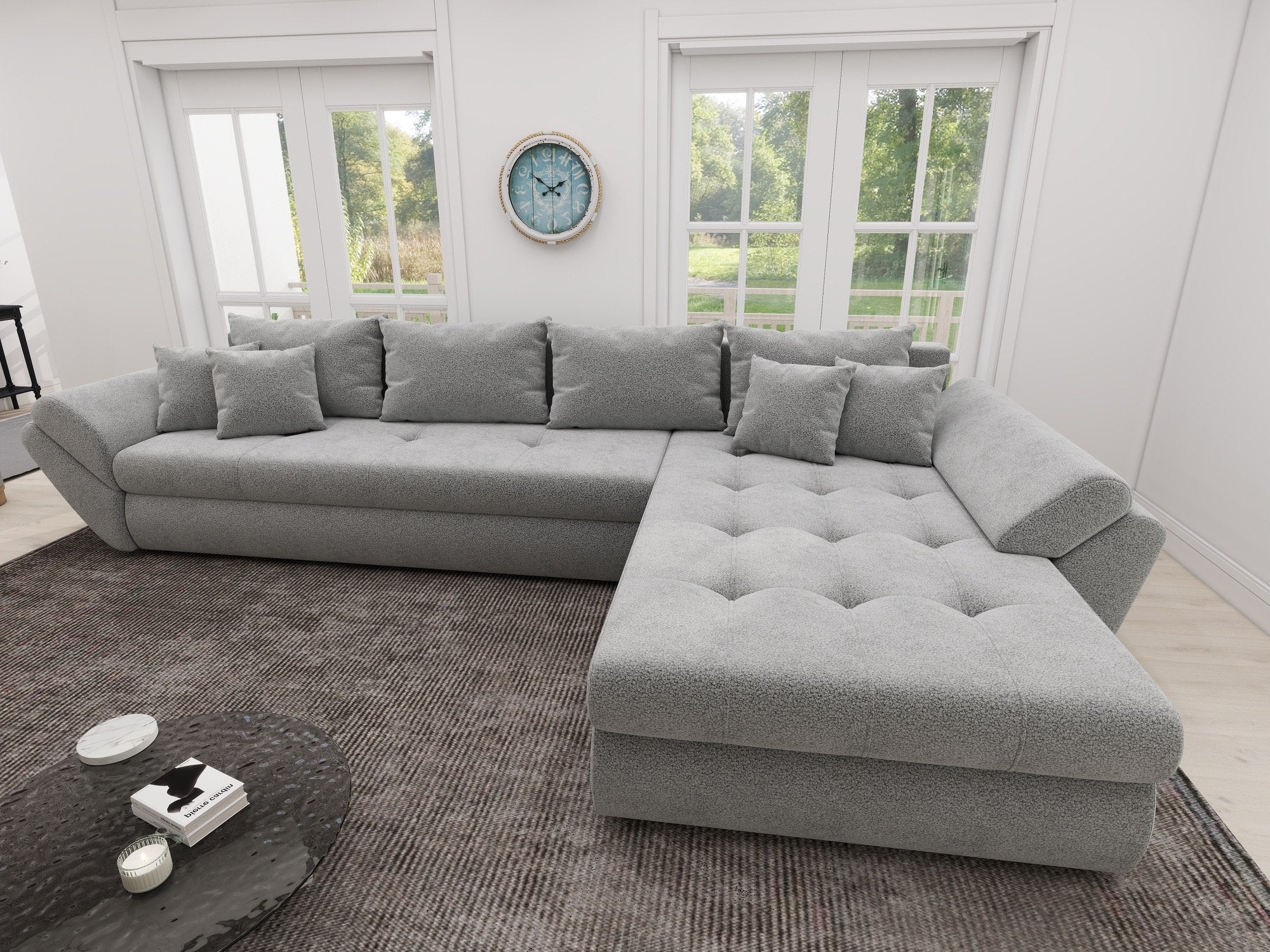 Colțar extensibil dumonde cu ladă de depozitare si sezut confortabil din spuma high-density, Loana XL Quelle Gri 83 II 335x185 cm