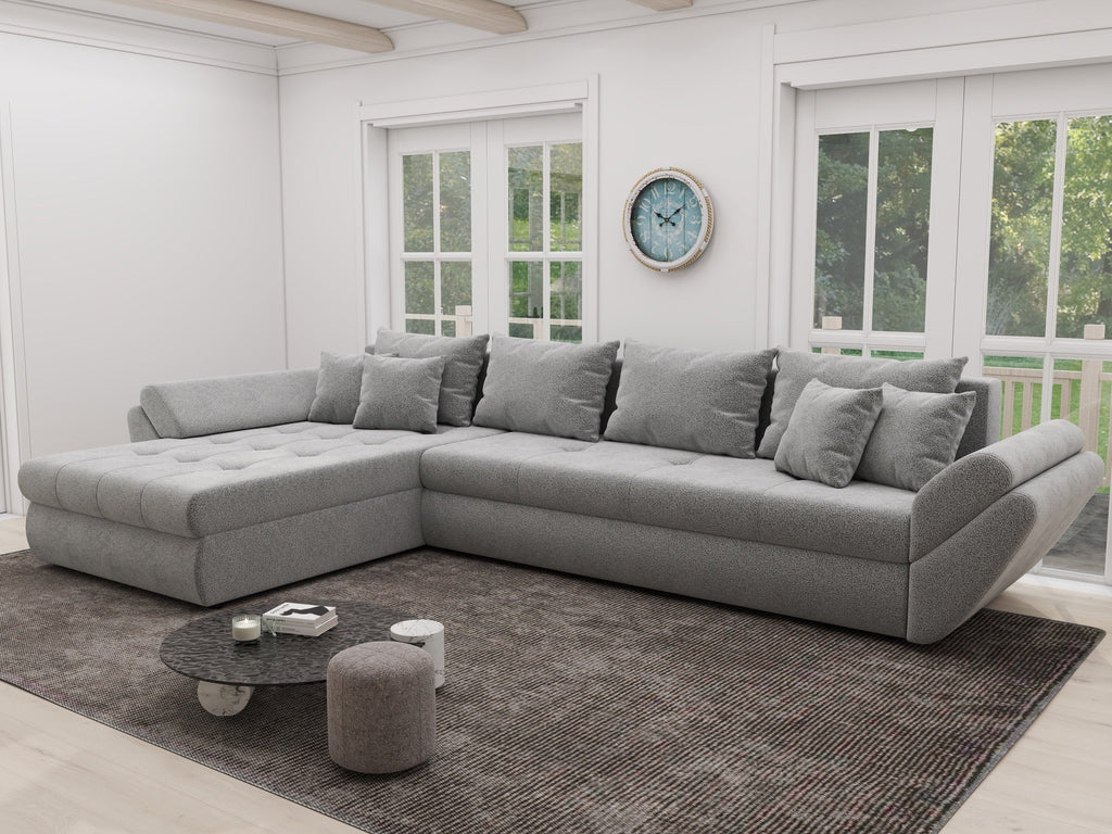 Colțar extensibil dumonde cu ladă de depozitare si sezut confortabil din spuma high-density, Loana XL Quelle Gri 83 335x185 cm