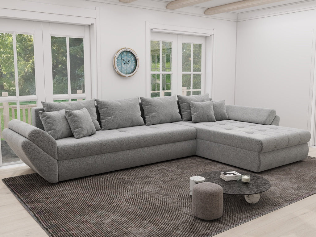 Colțar extensibil dumonde cu ladă de depozitare si sezut confortabil din spuma high-density, Loana XL Quelle Gri 83 II 335x185 cm