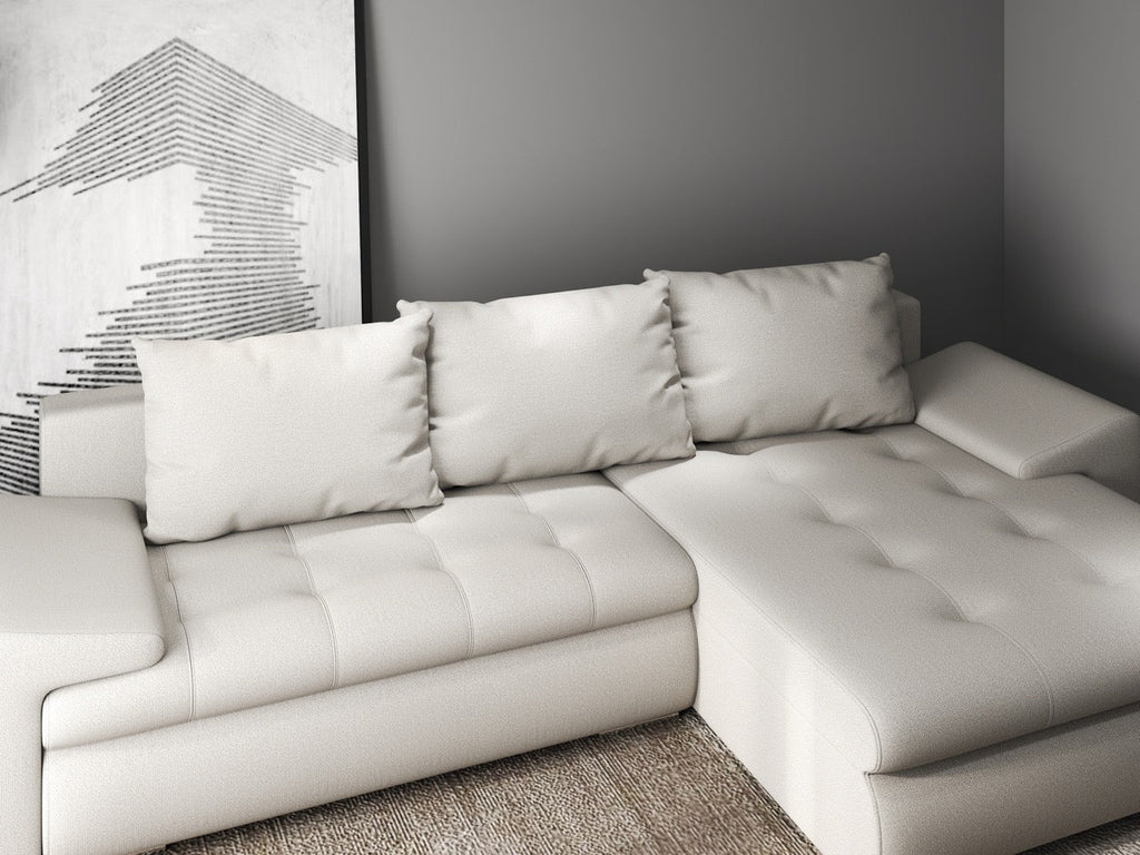 Colțar extensibil dumonde cu ladă de depozitare si sezut confortabil din spuma high-density, Leonardo Enjoy Bej 260x185 cm II