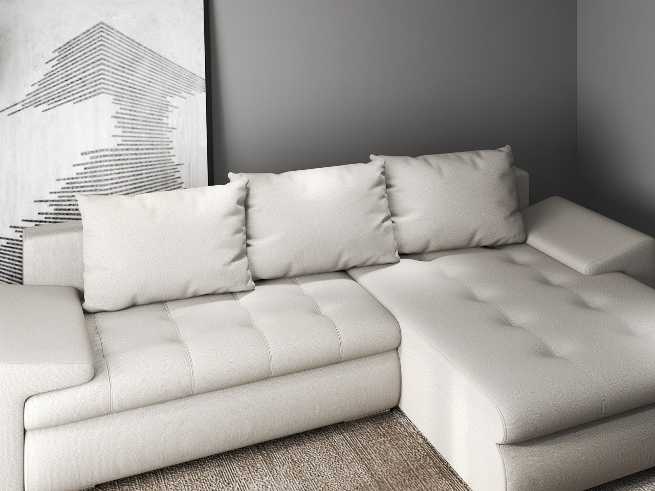 Colțar extensibil dumonde cu ladă de depozitare si sezut confortabil din spuma high-density, Leonardo Enjoy Bej 260x185 cm II