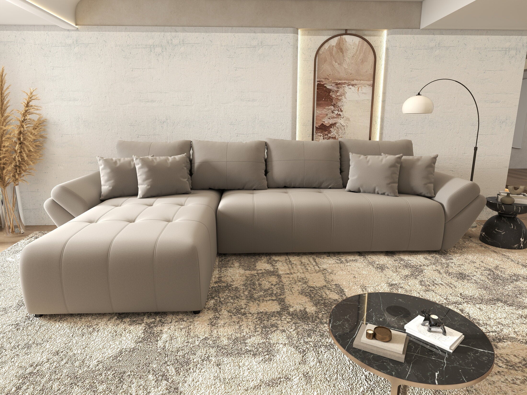 Colțar extensibil dumonde cu ladă de depozitare si sezut confortabil din spuma high-density, Berlin XL Royal Gri 350x185 cm