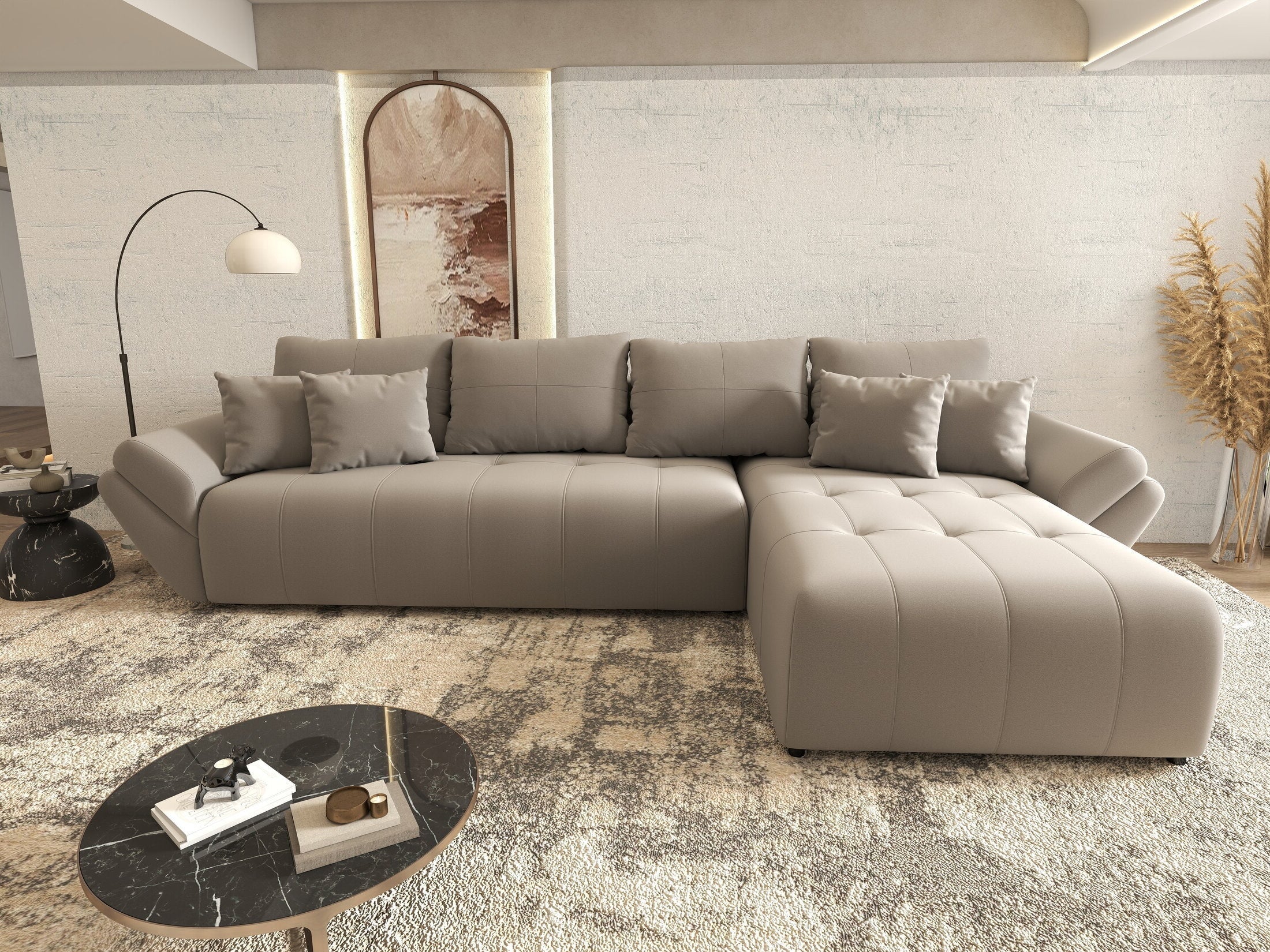 Colțar extensibil dumonde cu ladă de depozitare si sezut confortabil din spuma high-density, Berlin XL Royal Gri 350x185 cm II
