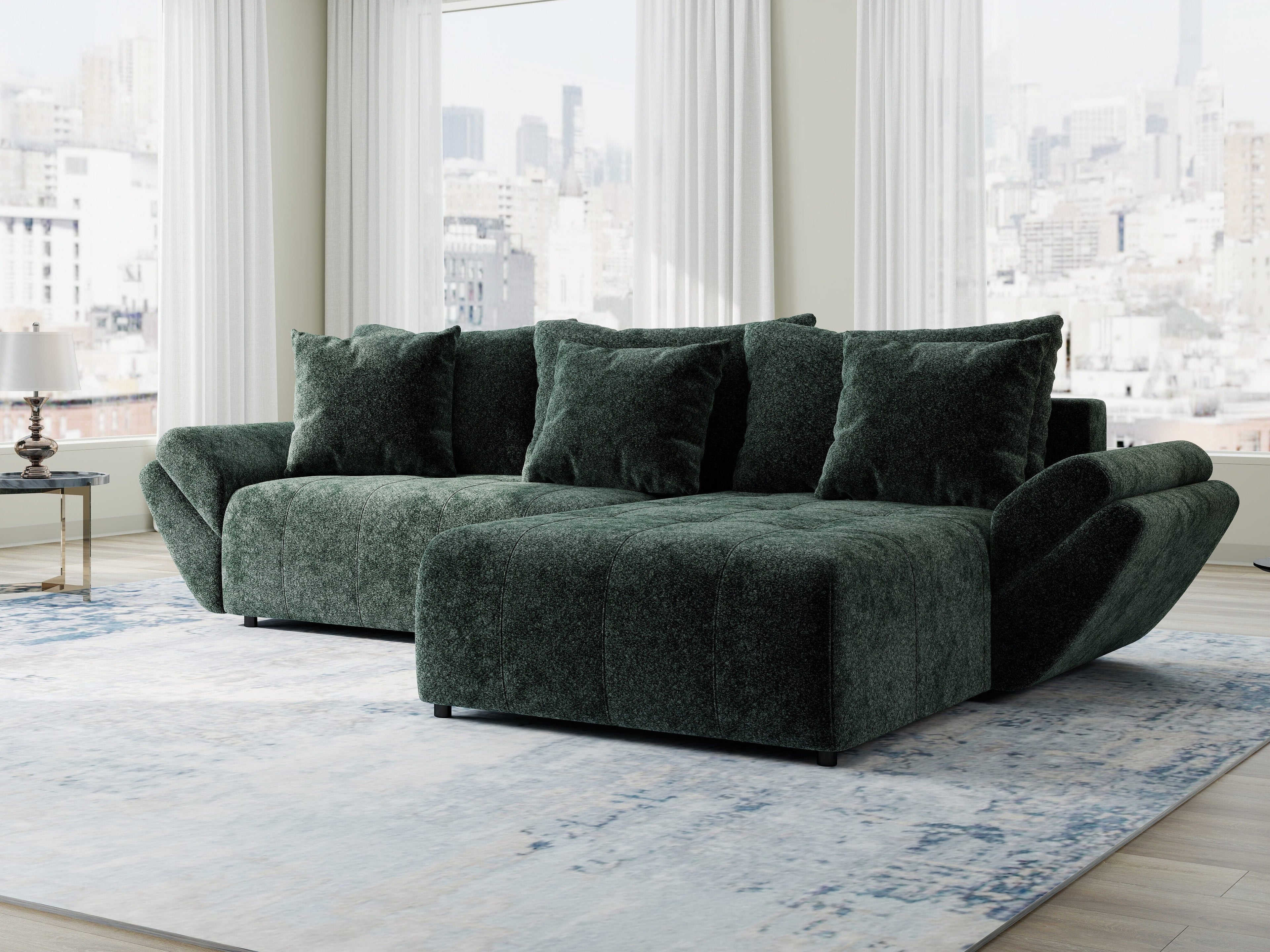 Colțar extensibil dumonde cu ladă de depozitare si sezut confortabil din spuma high-density, Berlin Euphoria Verde 280x185 cm II