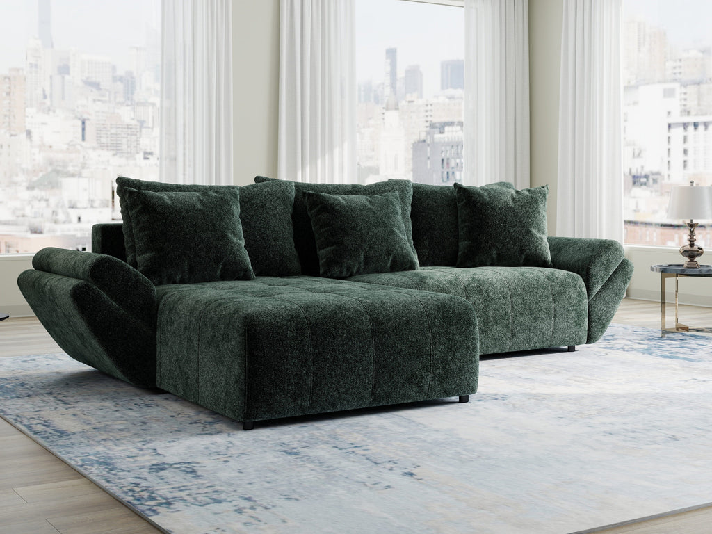 Colțar extensibil dumonde cu ladă de depozitare si sezut confortabil din spuma high-density, Berlin Euphoria Verde 280x185 cm