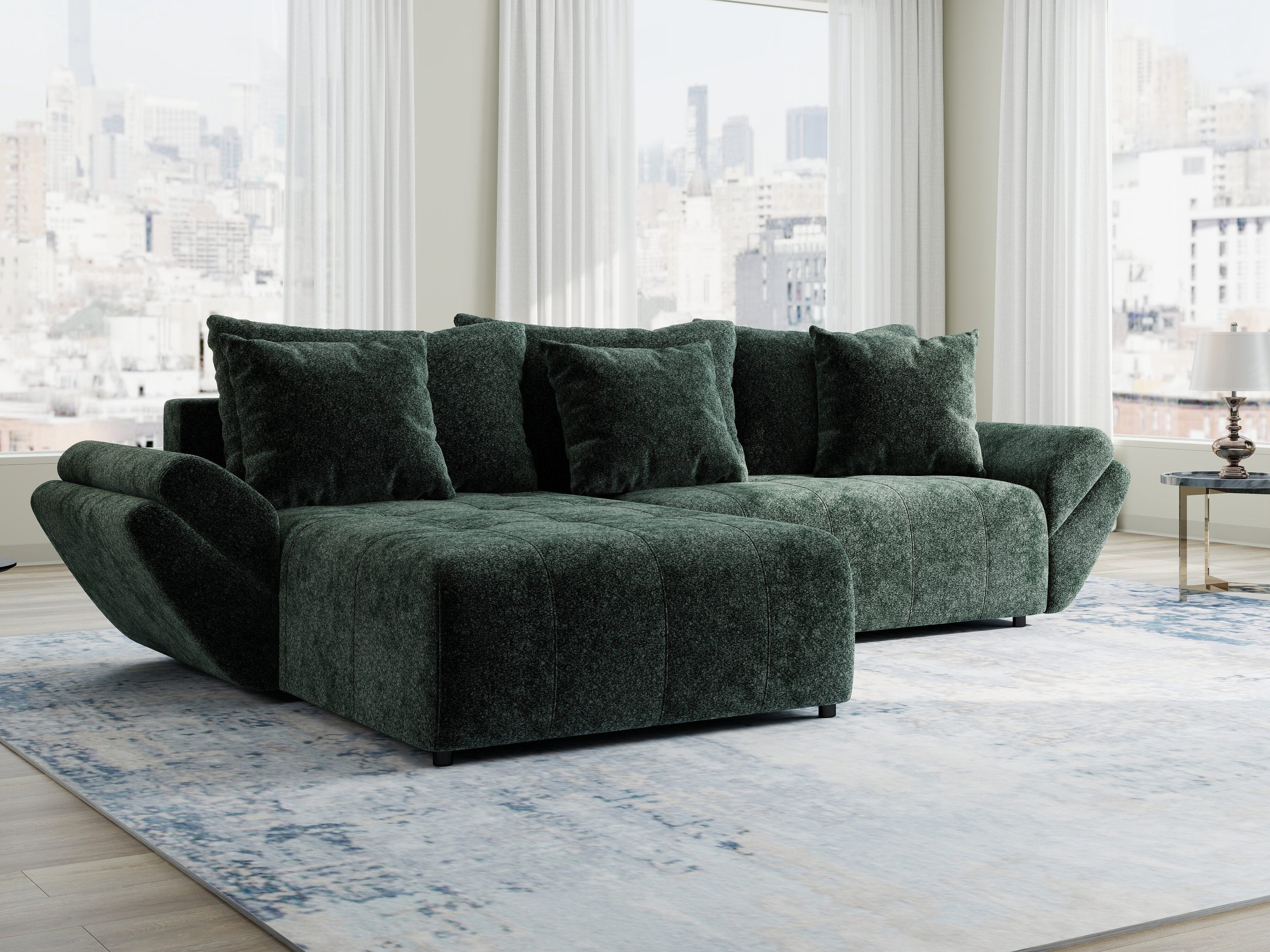 Colțar extensibil dumonde cu ladă de depozitare si sezut confortabil din spuma high-density, Berlin Euphoria Verde 280x185 cm