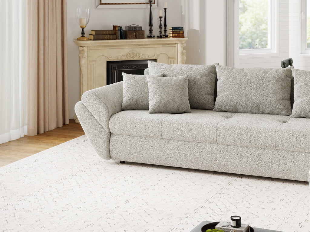 Colțar extensibil dumonde cu ladă de depozitare si sezut confortabil din spuma high-density, Loana XL Arena Bej 20 II 335x185 cm