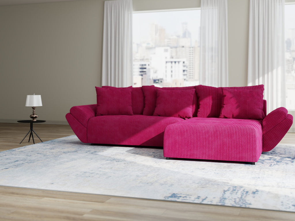 Colțar extensibil dumonde cu ladă de depozitare si sezut confortabil din spuma high-density, Berlin Zoom Rosu 280x185 cm II