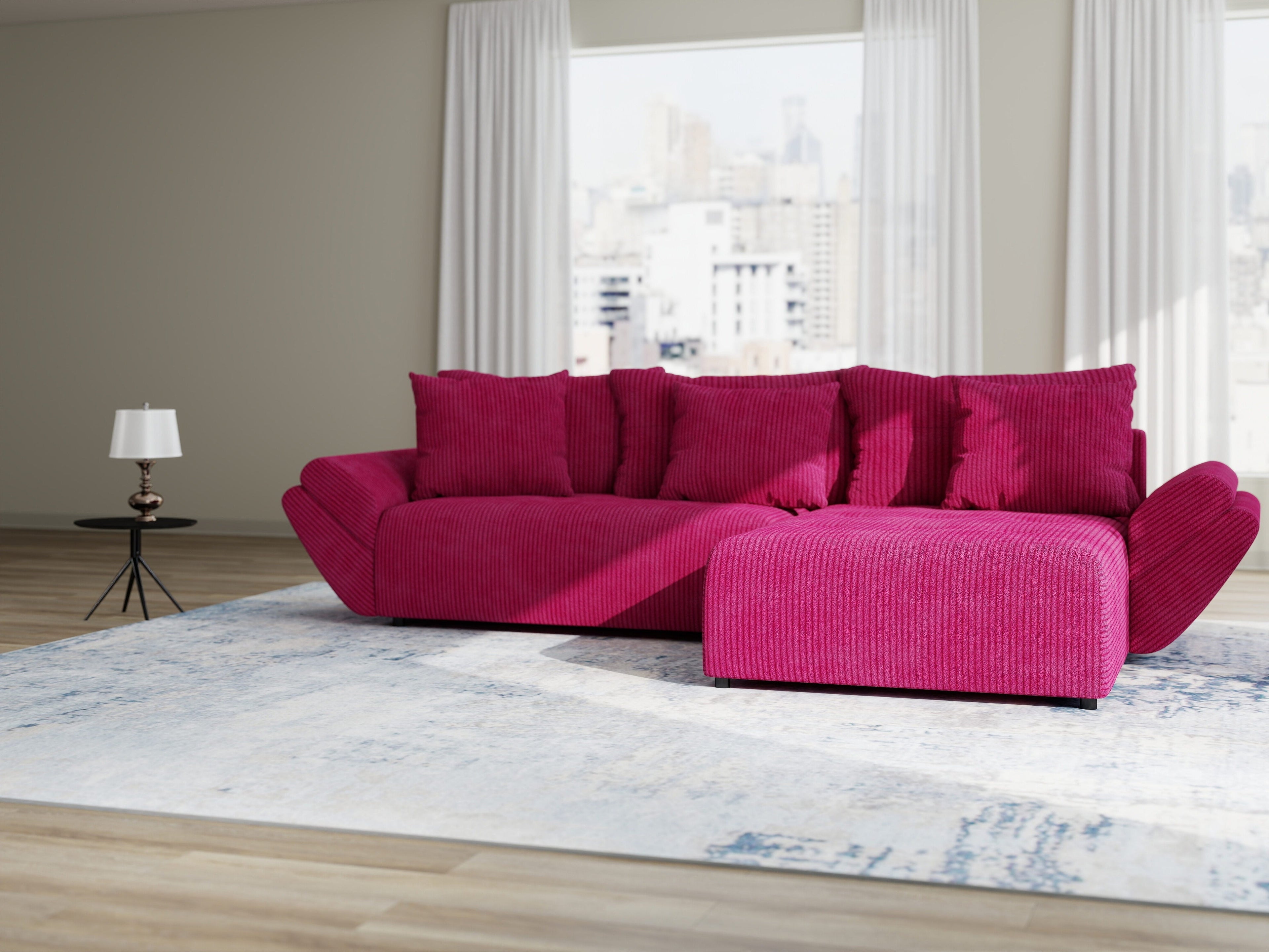 Colțar extensibil dumonde cu ladă de depozitare si sezut confortabil din spuma high-density, Berlin Zoom Rosu 280x185 cm II