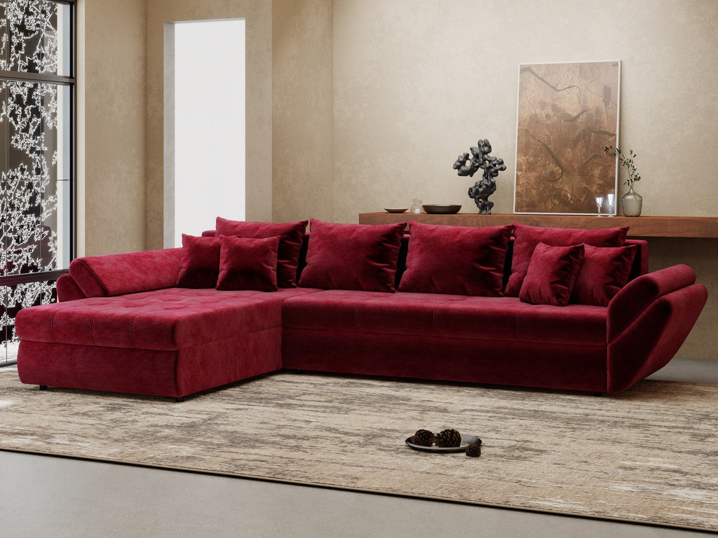 Colțar extensibil dumonde cu ladă de depozitare si sezut confortabil din spuma high-density, Loana XL Monolith Rosu 335x185 cm