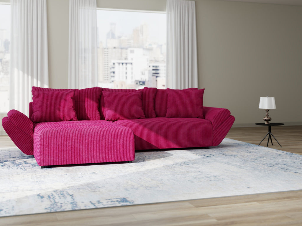 Colțar extensibil dumonde cu ladă de depozitare si sezut confortabil din spuma high-density, Berlin Zoom Rosu 280x185 cm