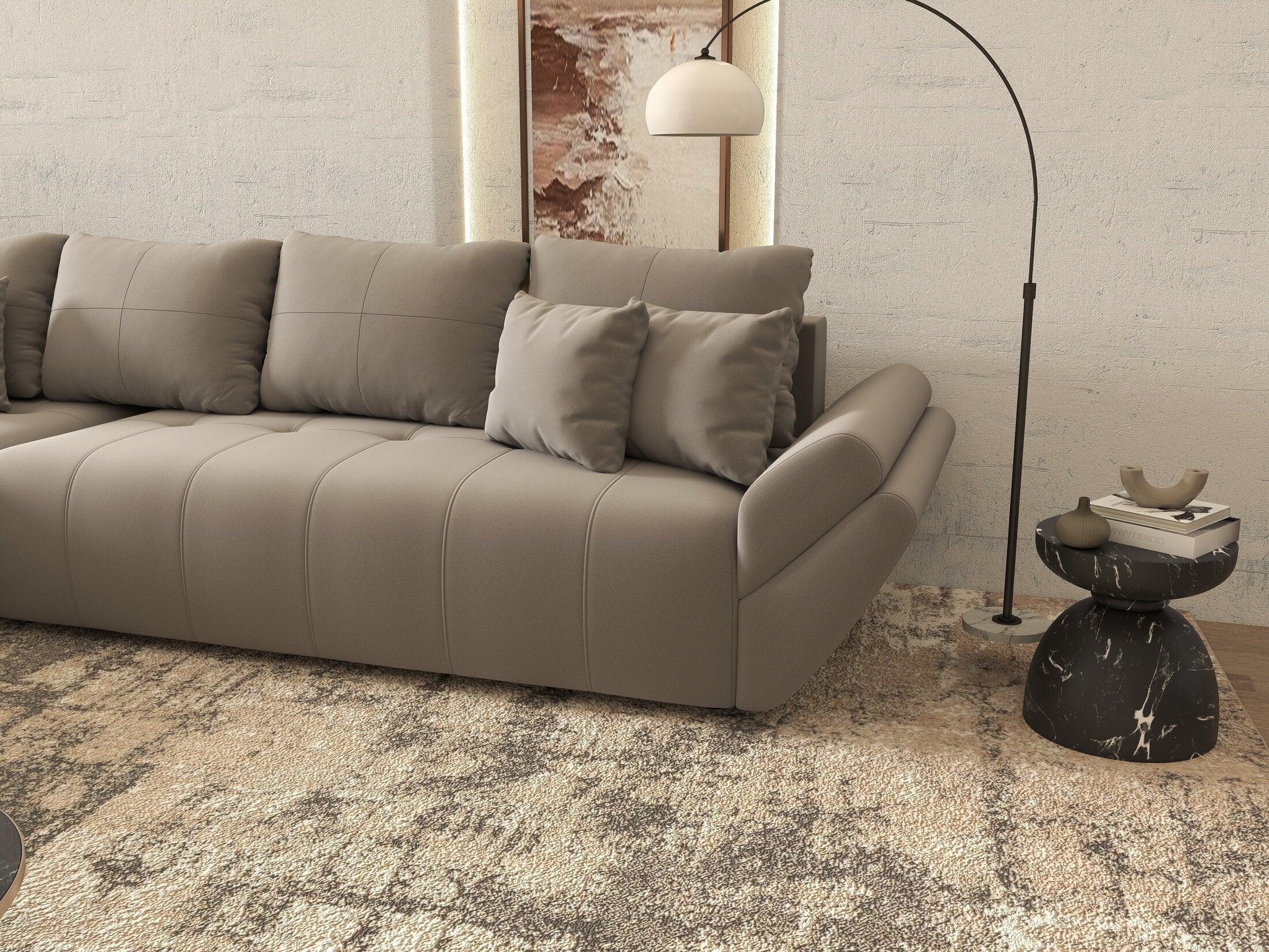 Colțar extensibil dumonde cu ladă de depozitare si sezut confortabil din spuma high-density, Berlin XL Royal Gri 350x185 cm